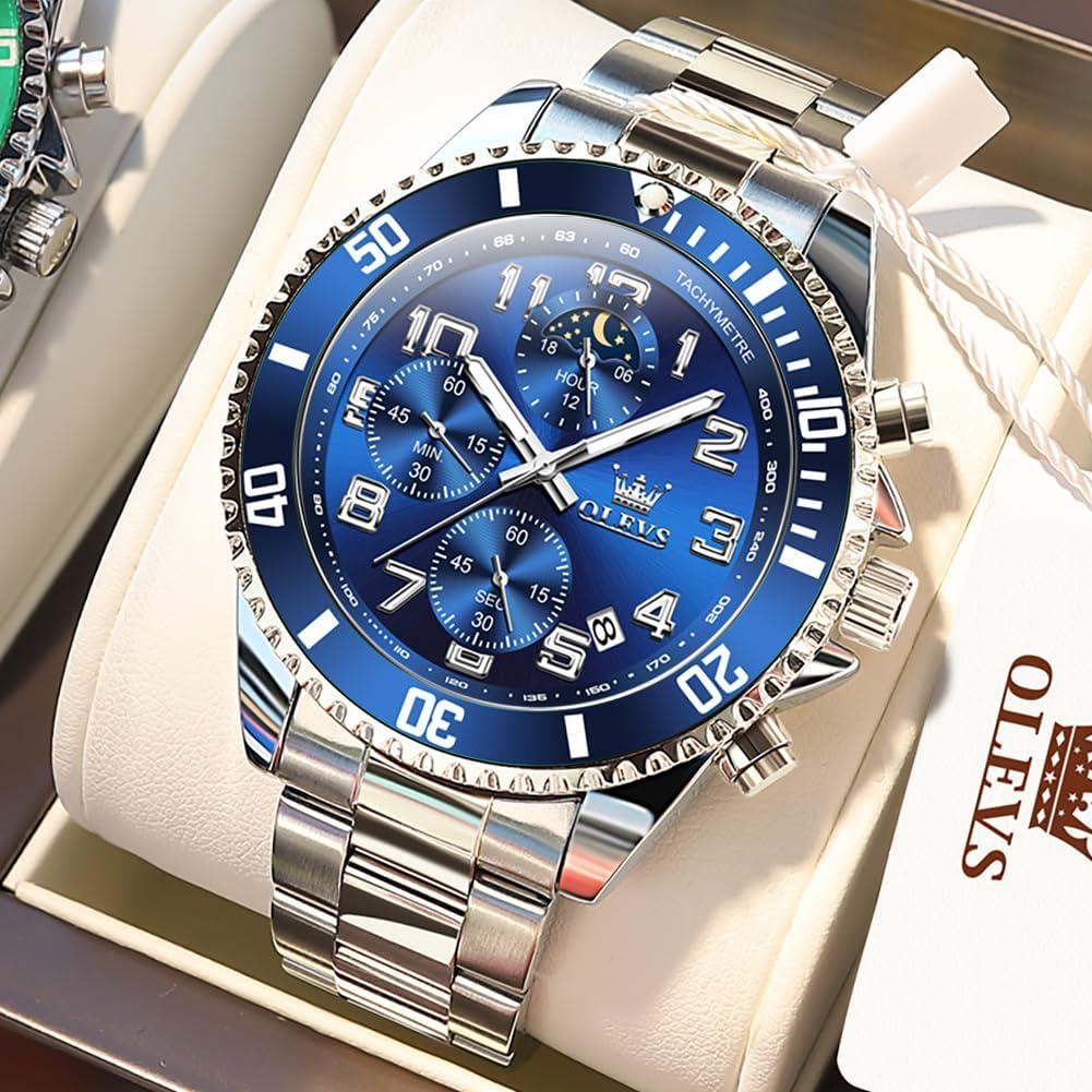 Reloj Cronógrafo OLEVS para Hombres Acero Inoxidable Azul