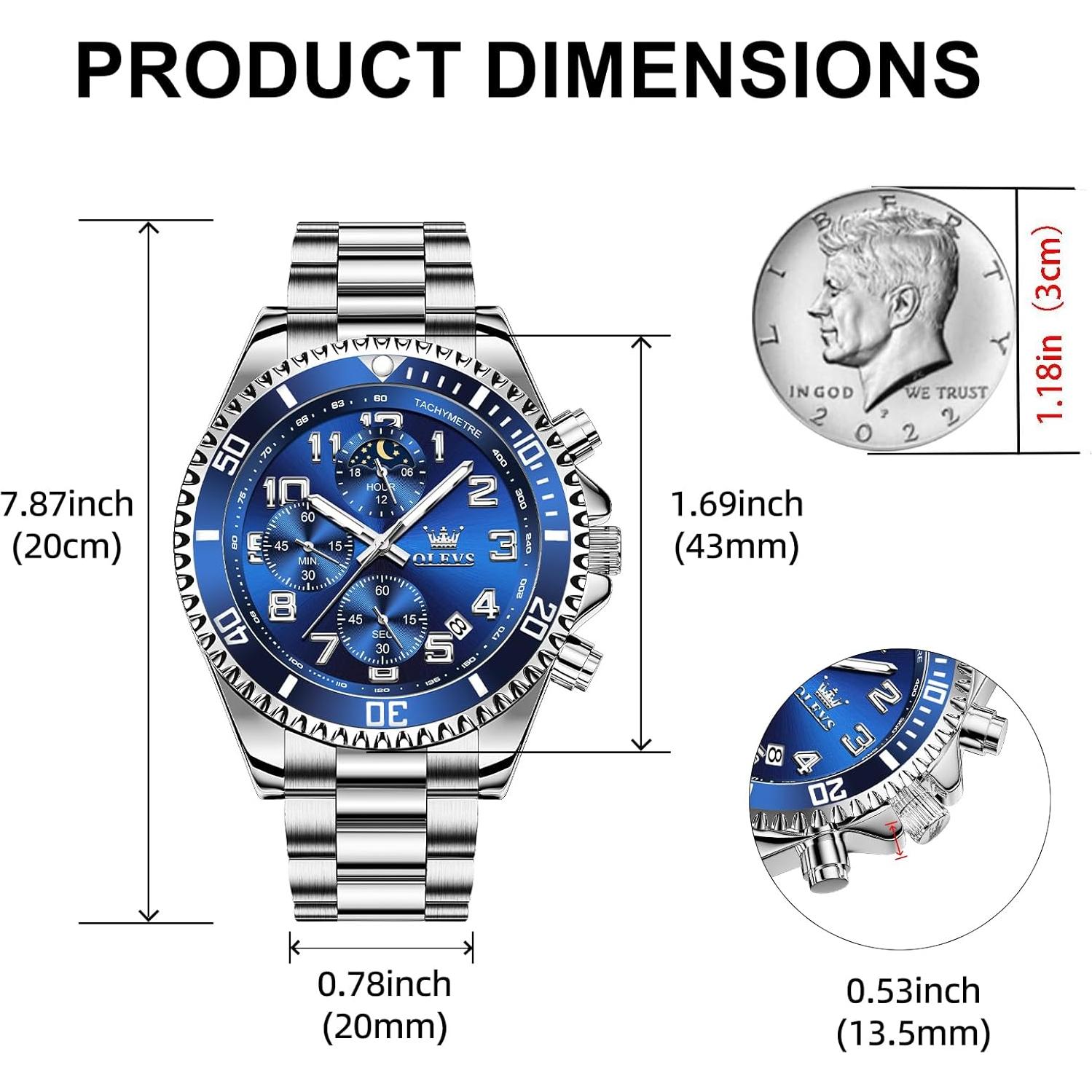 Reloj Cronógrafo OLEVS para Hombres Acero Inoxidable Azul