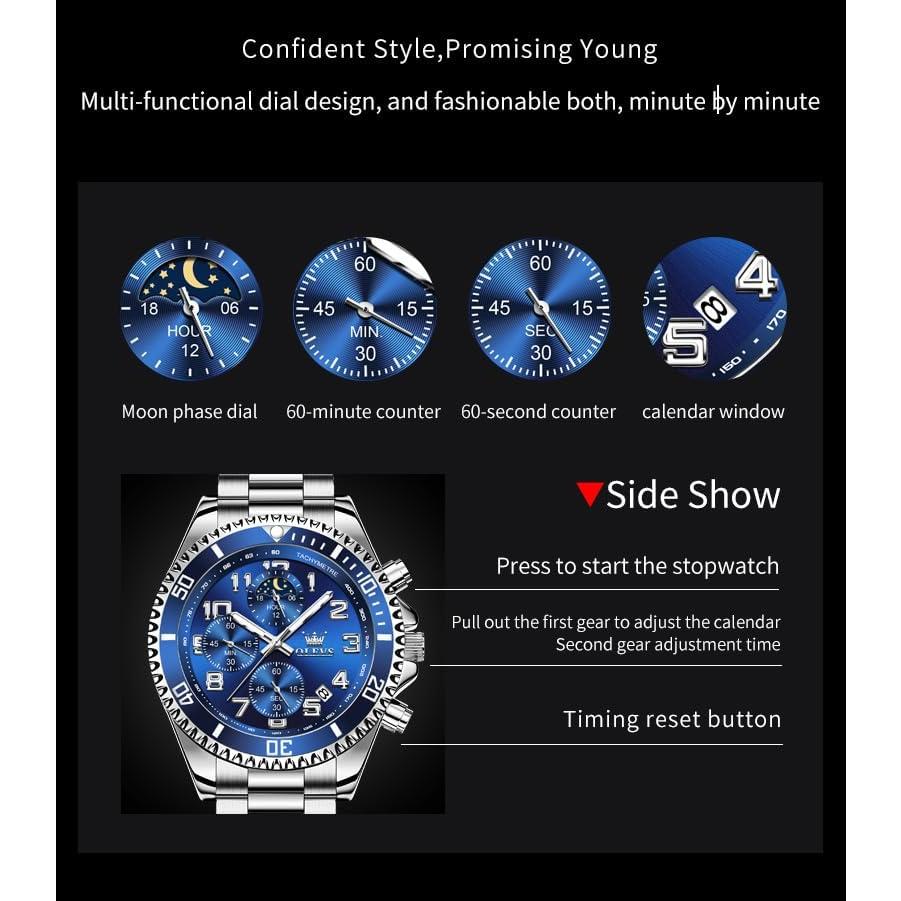 Reloj Cronógrafo OLEVS para Hombres Acero Inoxidable Azul