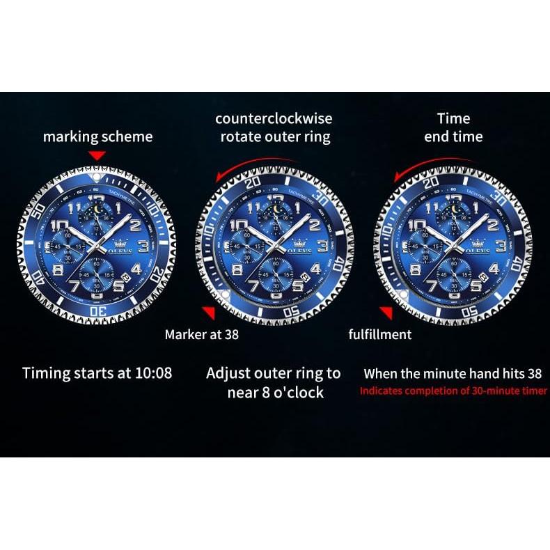 Reloj Cronógrafo OLEVS para Hombres Acero Inoxidable Azul