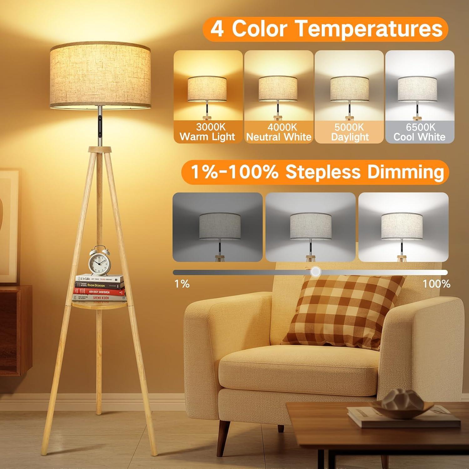 Lámpara de Pie LED Regulable OUTON con Estante y Control Táctil