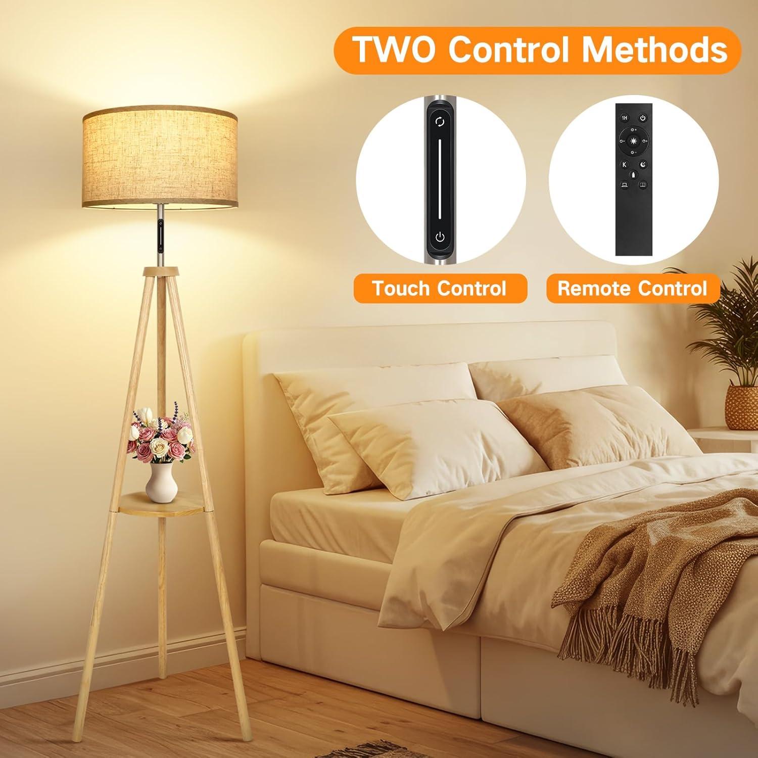 Lámpara de Pie LED Regulable OUTON con Estante y Control Táctil