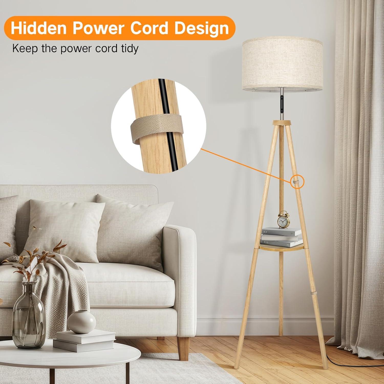 Lámpara de Pie LED Regulable OUTON con Estante y Control Táctil