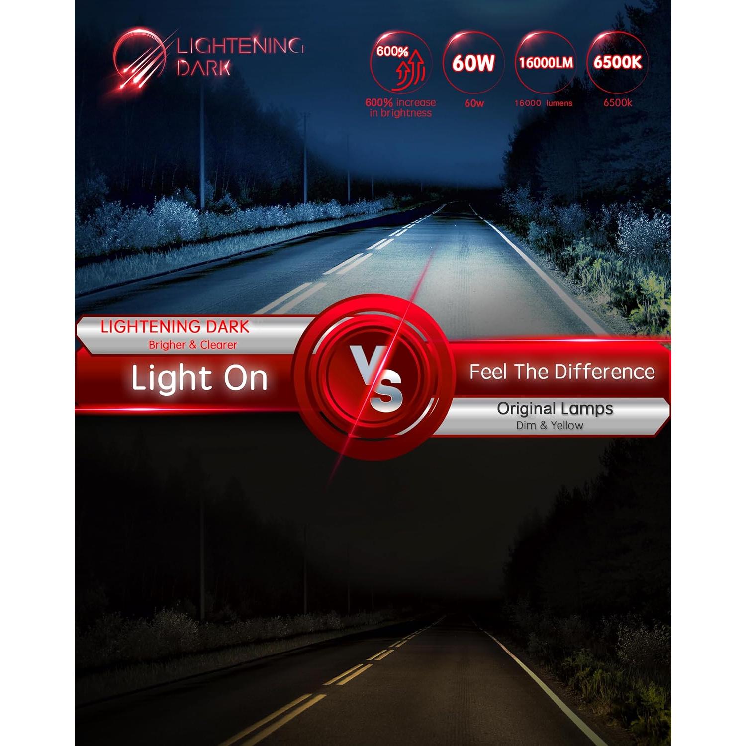 Bombillas LED H7 LIGHTENING DARK 6500K 600% Brillo (Paquete de 2)