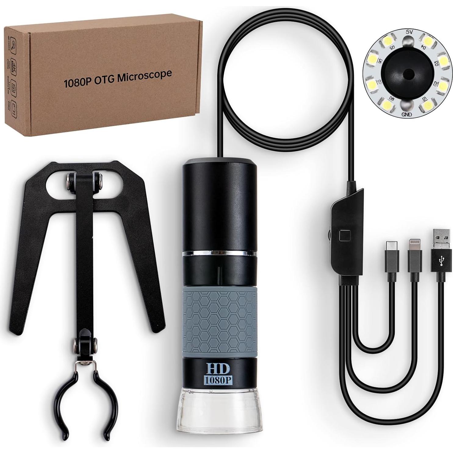 Microscopio USB 1080P Bysameyee 50X-1000X con soporte metal