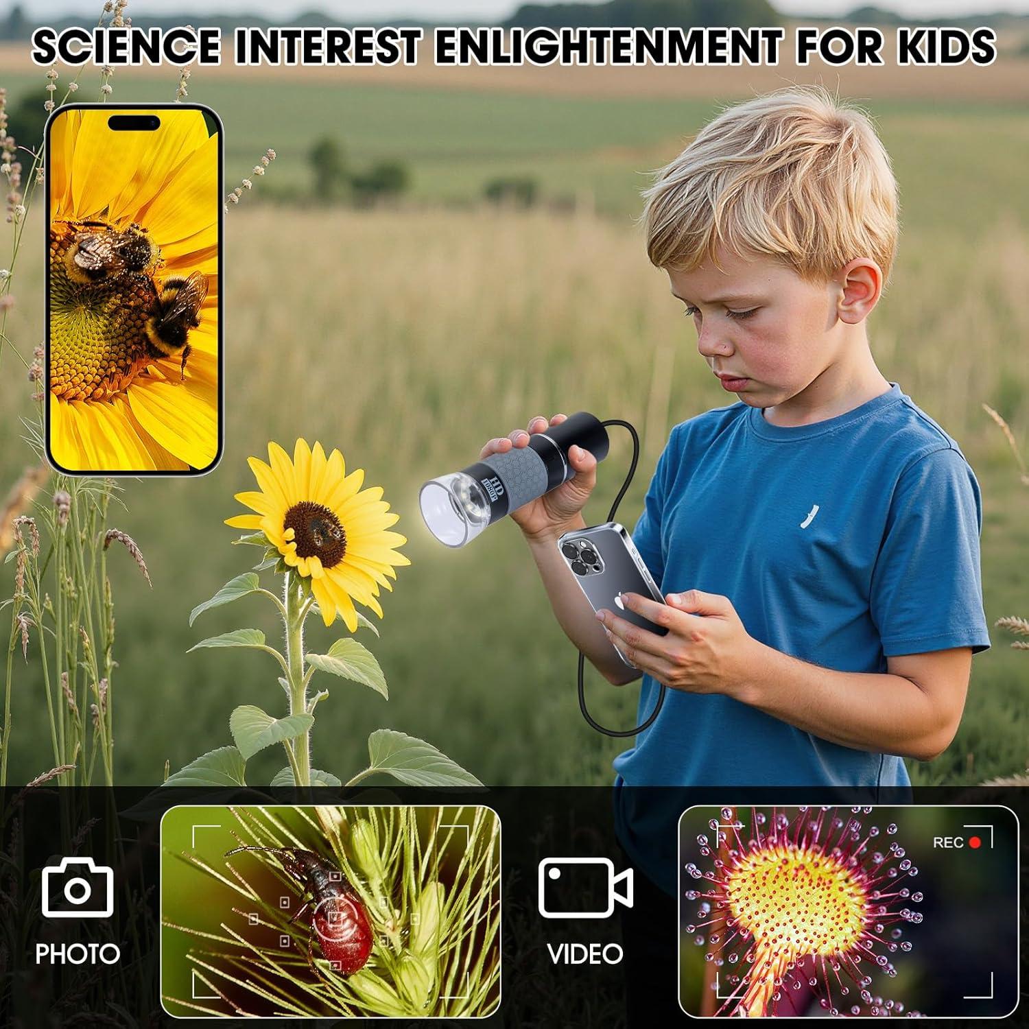 Microscopio USB 1080P Bysameyee 50X-1000X con soporte metal