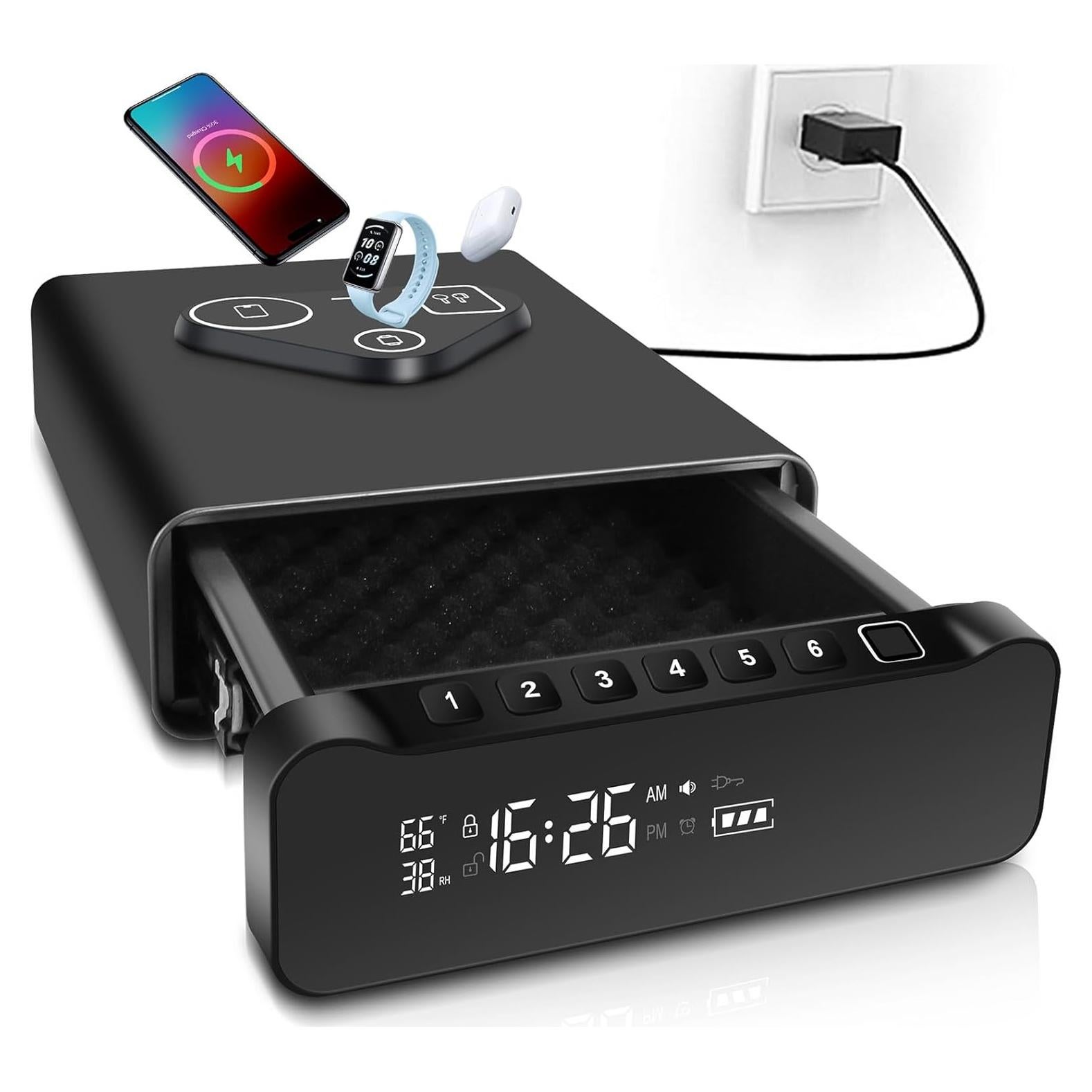 Caja Fuerte Biométrica BBRKIN con Reloj y Carga Inalámbrica