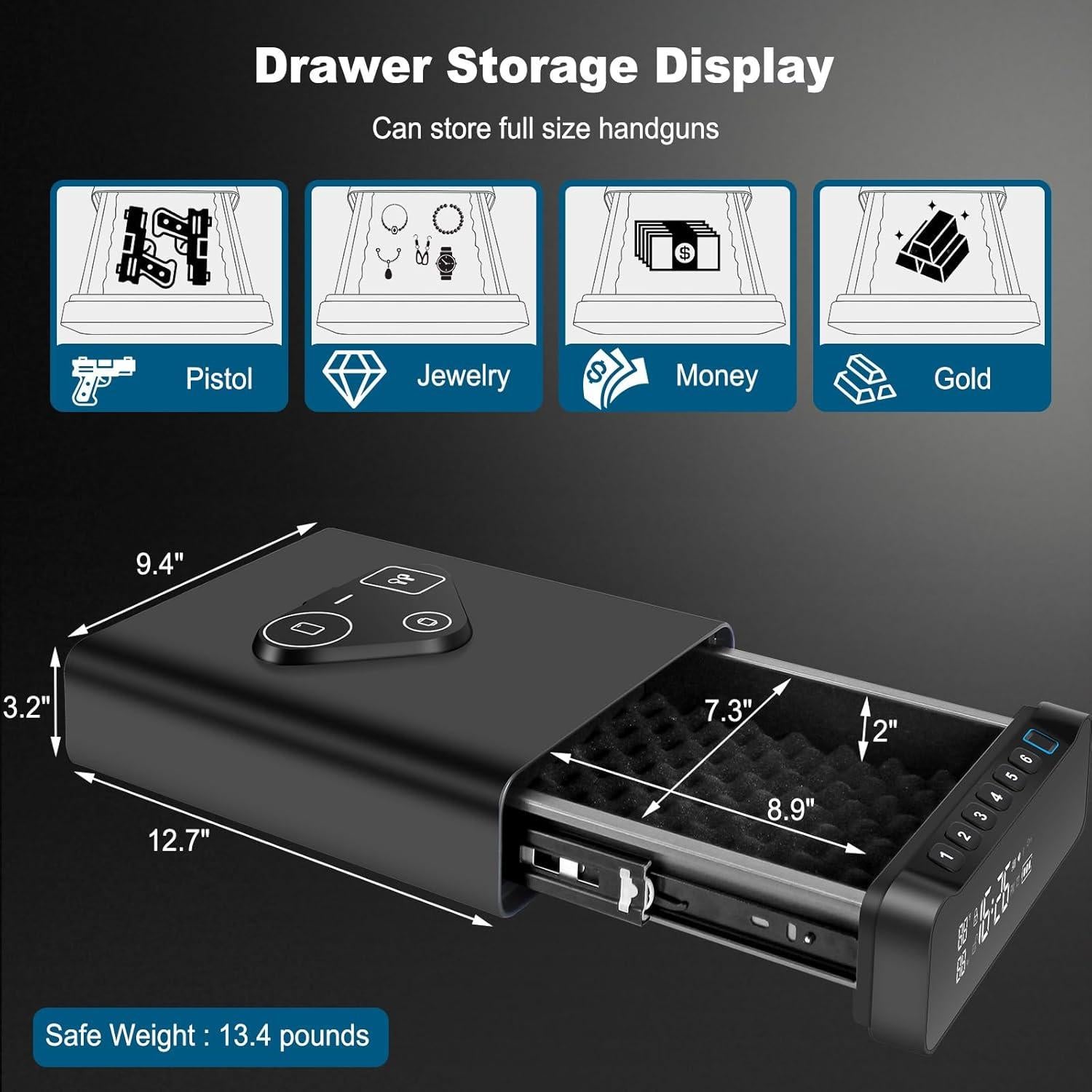 Caja Fuerte Biométrica BBRKIN con Reloj y Carga Inalámbrica