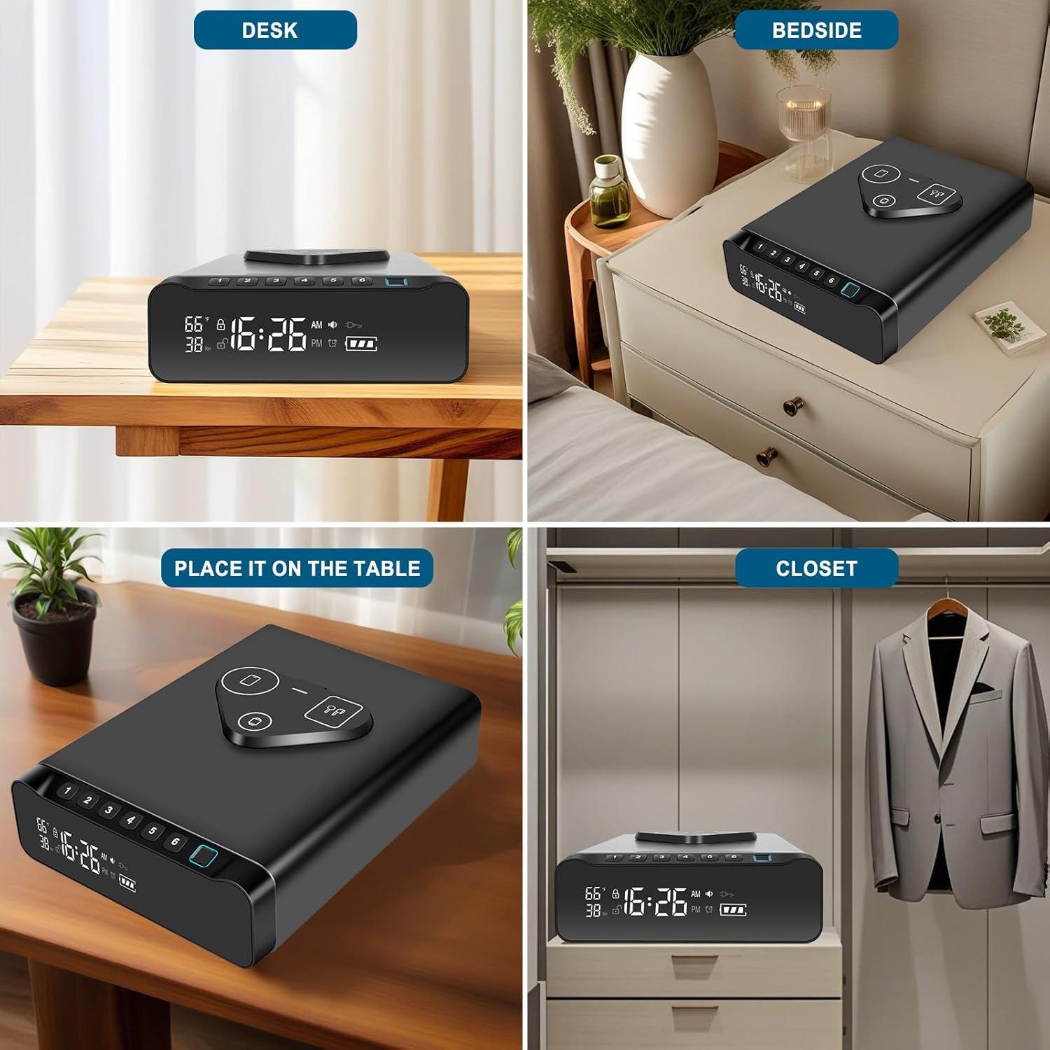 Caja Fuerte Biométrica BBRKIN con Reloj y Carga Inalámbrica