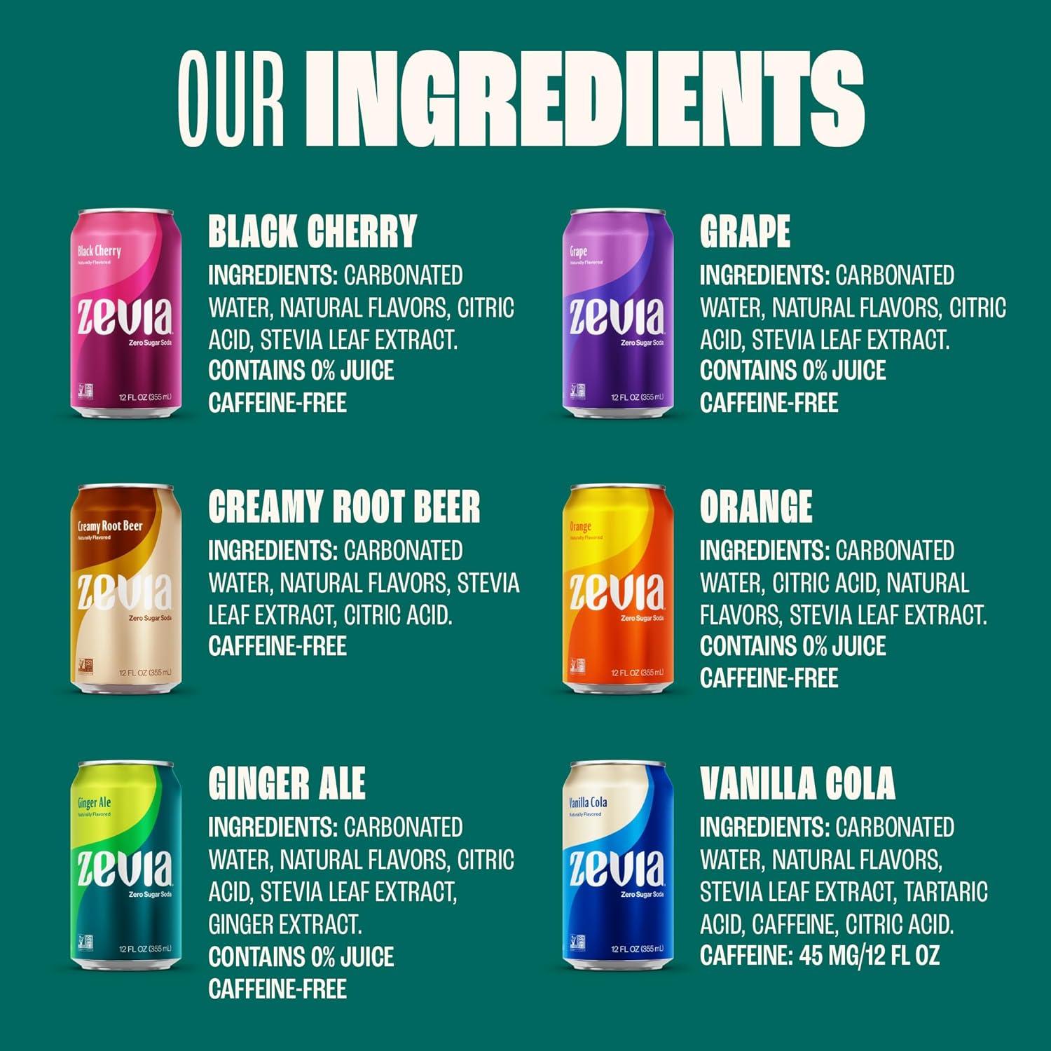 Soda Sin Azúcar Zevia Variedad Arcoíris 24 Latas 355ml