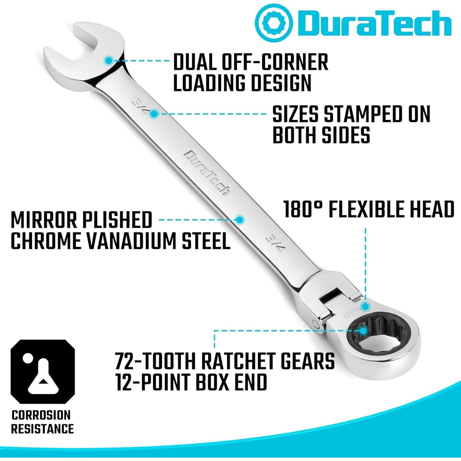 Juego de Llaves de Carraca Flexible DURATECH 22 Piezas Métrico y SAE