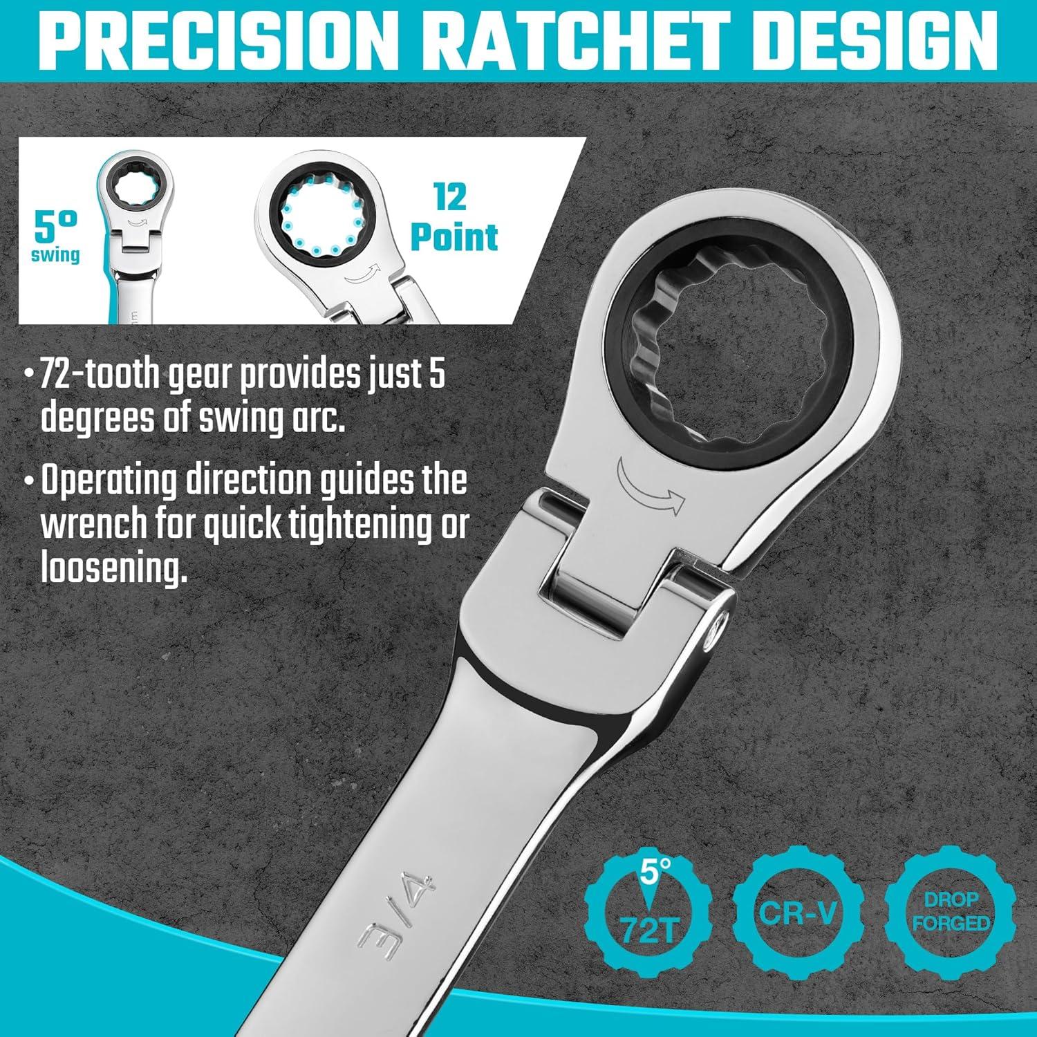 Juego de Llaves de Carraca Flexible DURATECH 22 Piezas Métrico y SAE