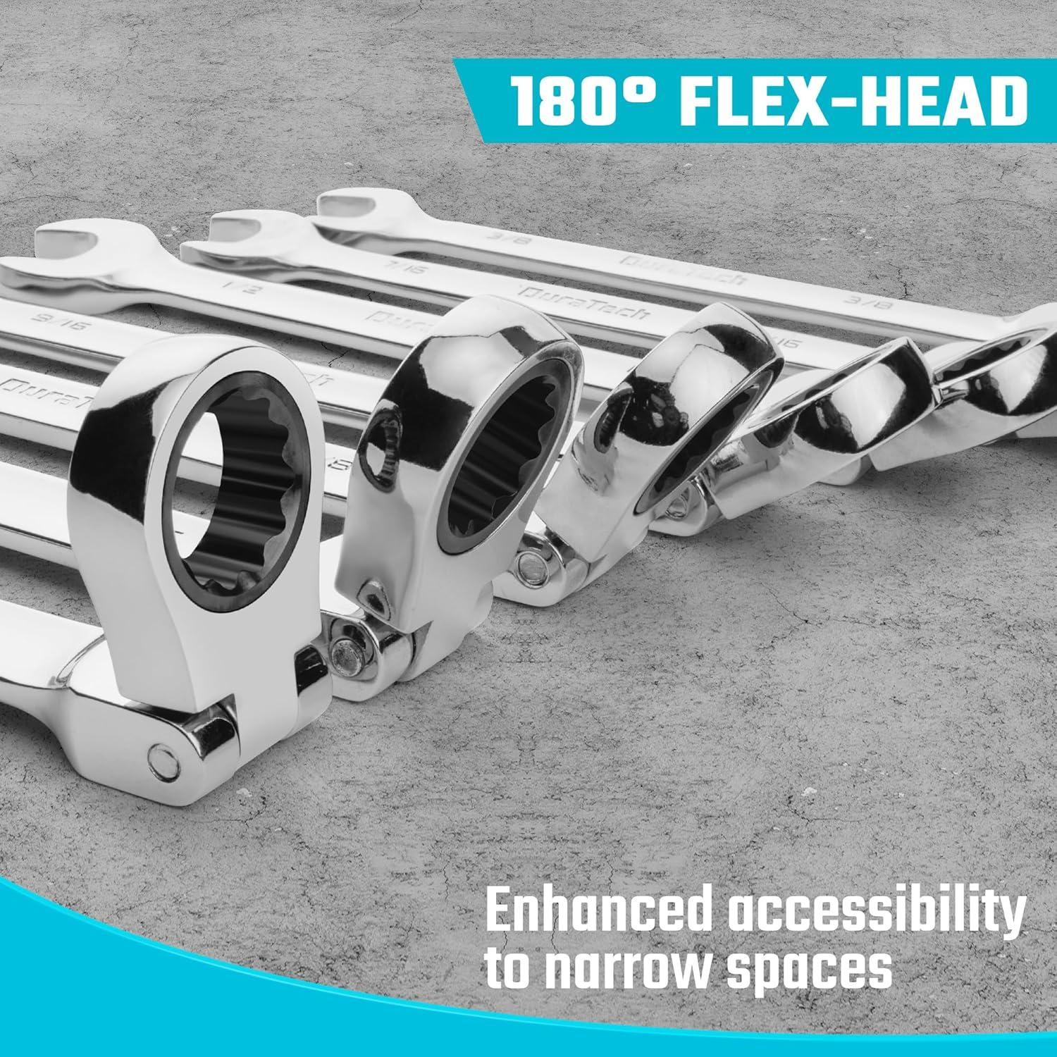 Juego de Llaves de Carraca Flexible DURATECH 22 Piezas Métrico y SAE