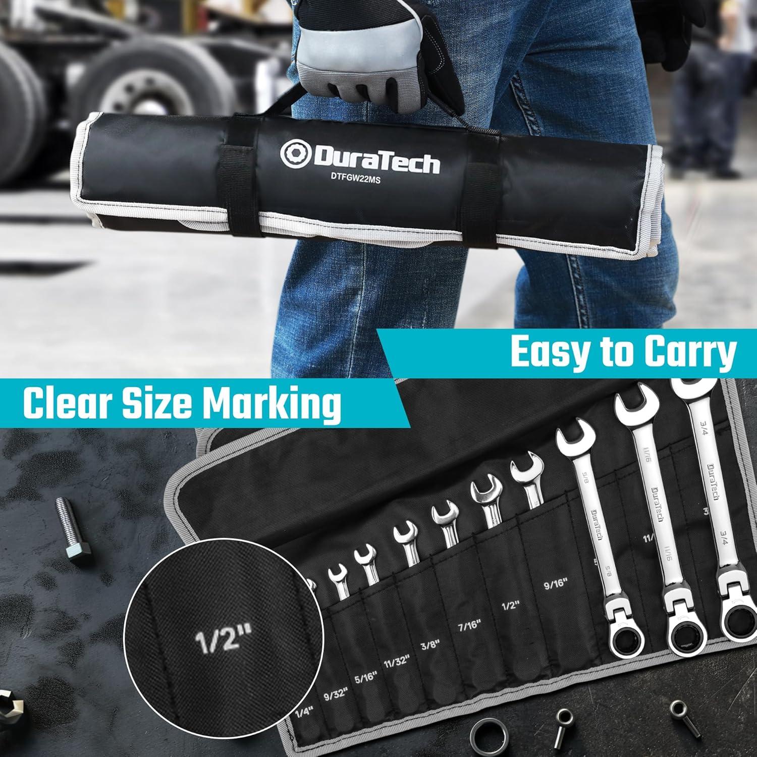 Juego de Llaves de Carraca Flexible DURATECH 22 Piezas Métrico y SAE