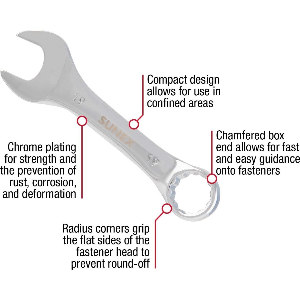 Juego de Llaves Combinadas Cortas Métricas Sunex 9930M, 10 Piezas
