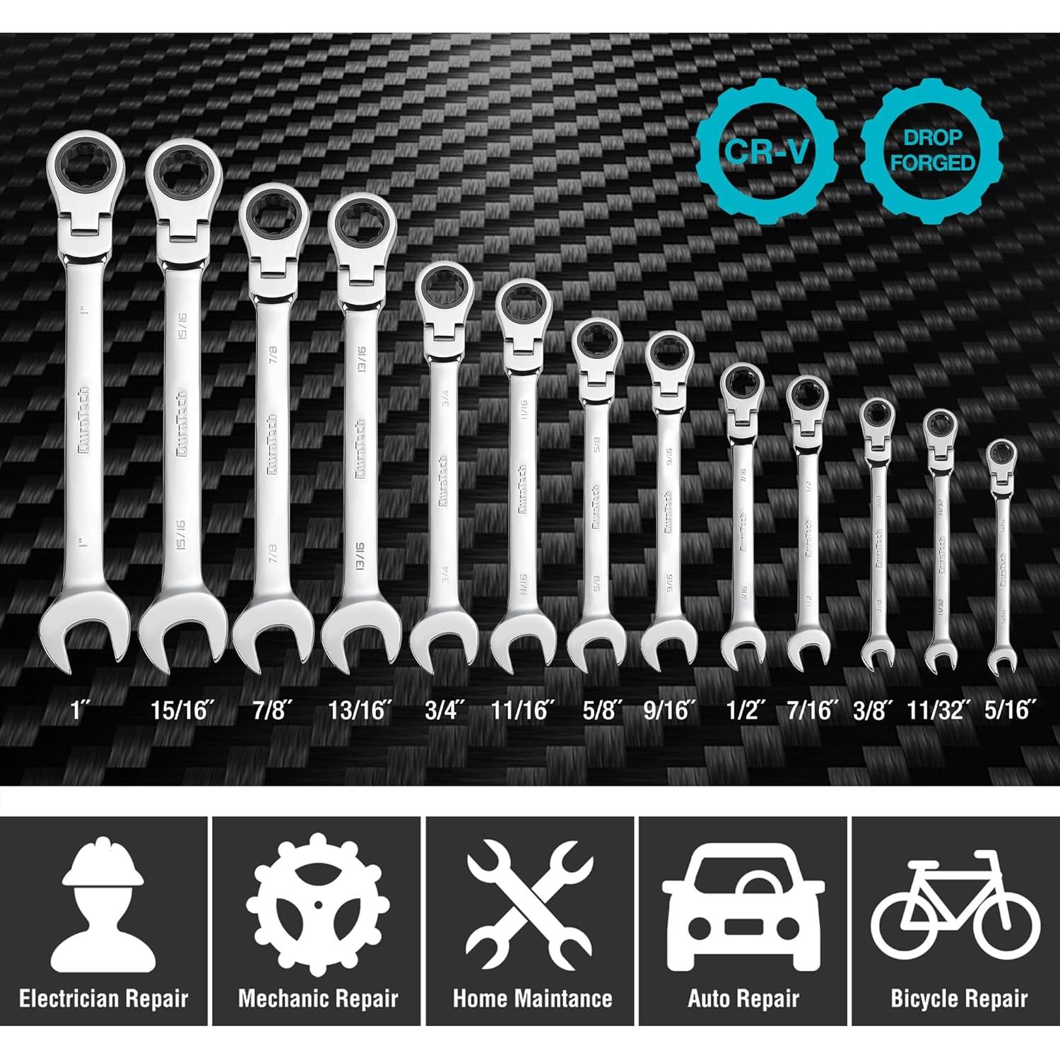 Juego de Llaves Combinadas Flexibles con Carraca DURATECH 13 Piezas