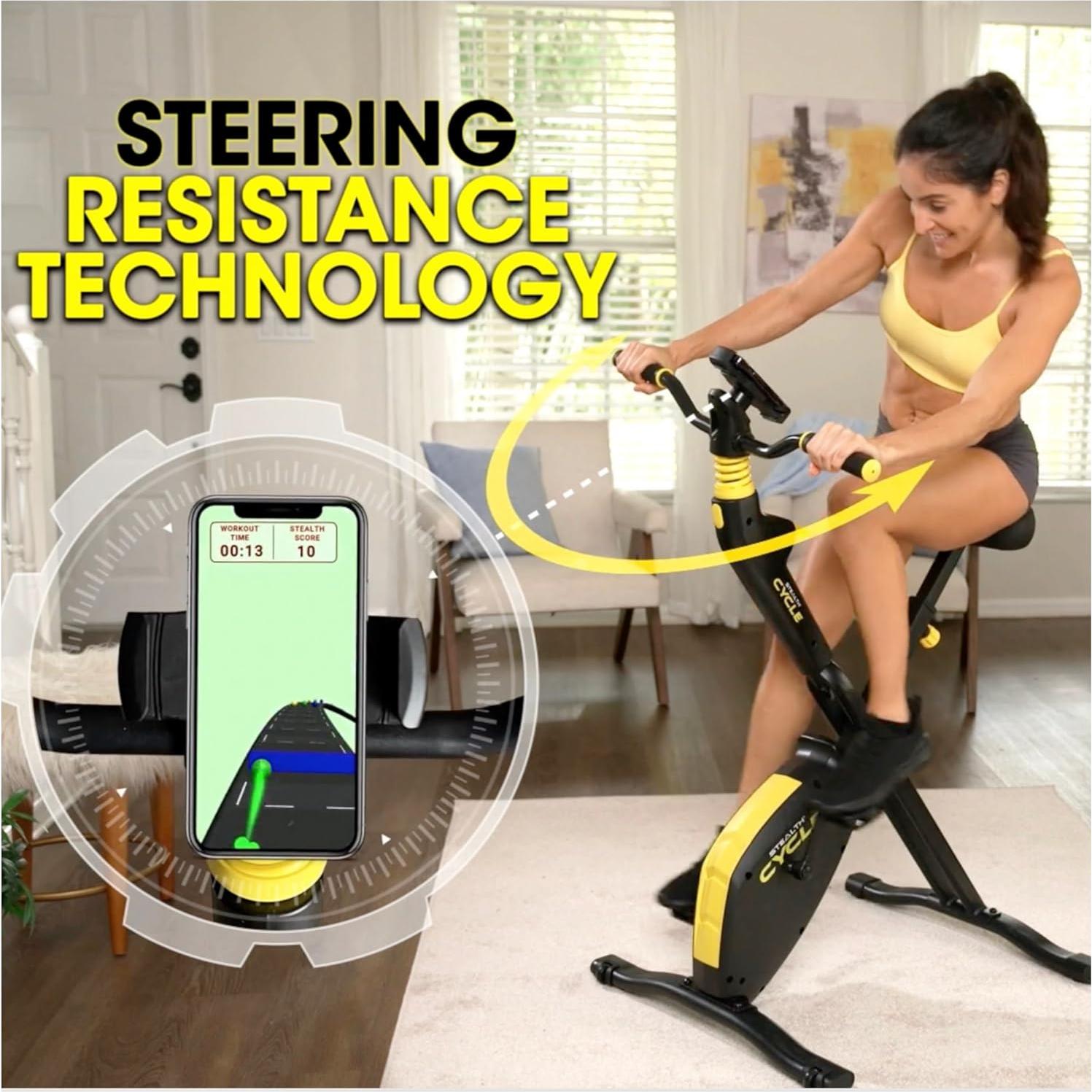 STEALTH GAME CYCLE: Full-Body Workout X-Bike, Gamified Cardio with 5 Free Games, Foldable Magnetic Cycle, Phone Holder + Free Fitness App (Optional Premium Subscription)
