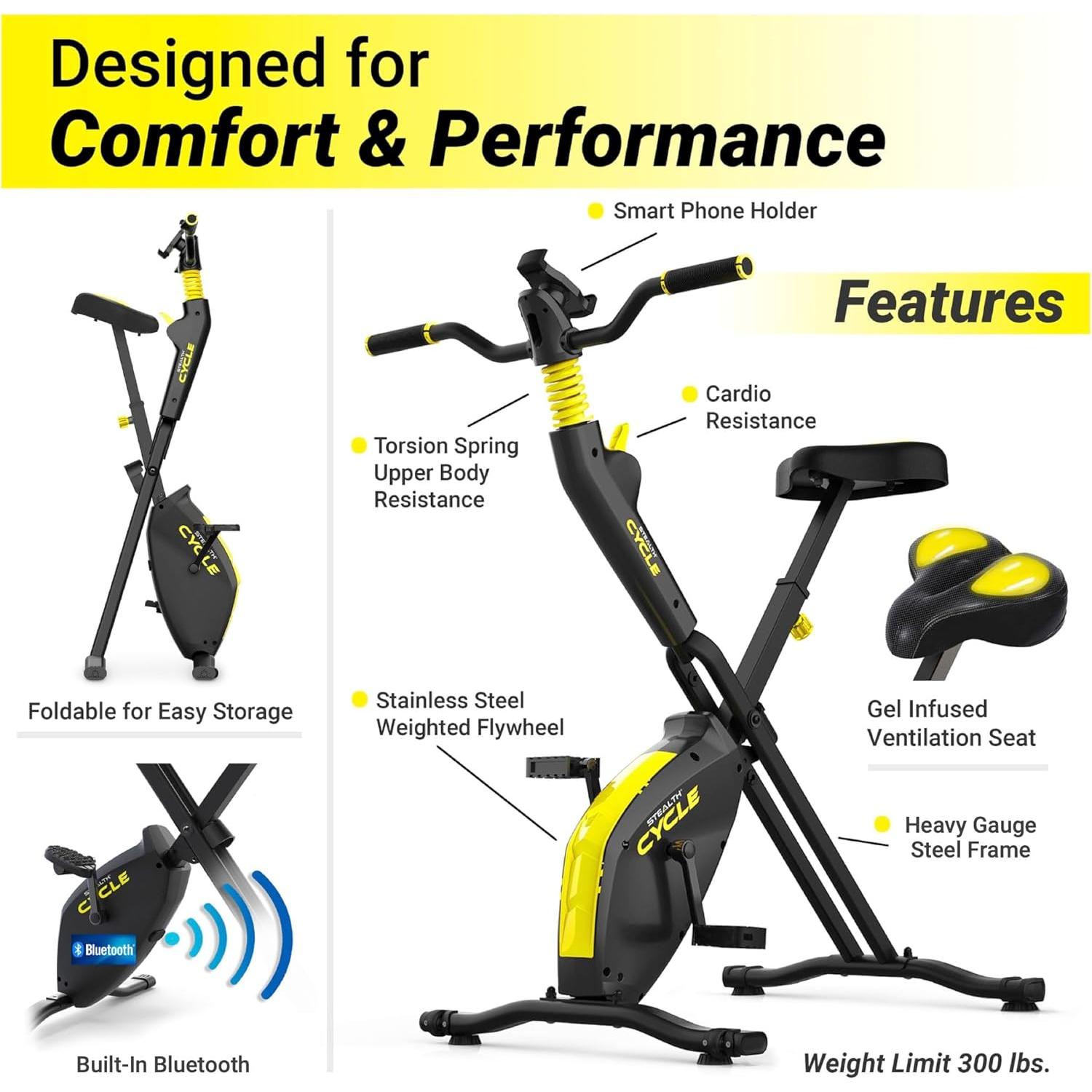 STEALTH GAME CYCLE: Full-Body Workout X-Bike, Gamified Cardio with 5 Free Games, Foldable Magnetic Cycle, Phone Holder + Free Fitness App (Optional Premium Subscription)