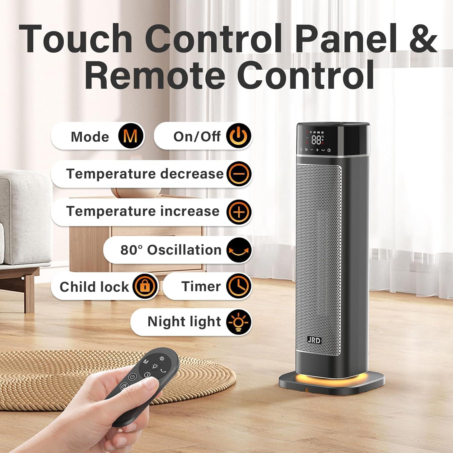 Calentador Eléctrico Portátil JRD 1500W 24" Oscilante 80°