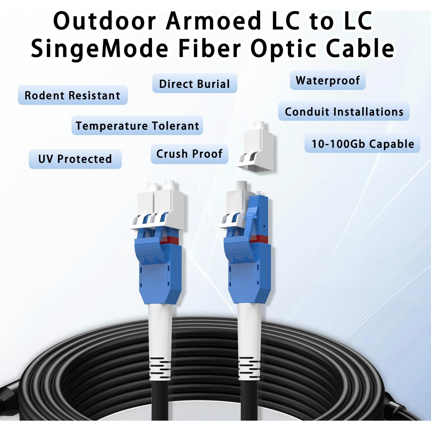 Cable de Fibra Óptica Armado 300M LC-LC 9/125μm SMF Exterior