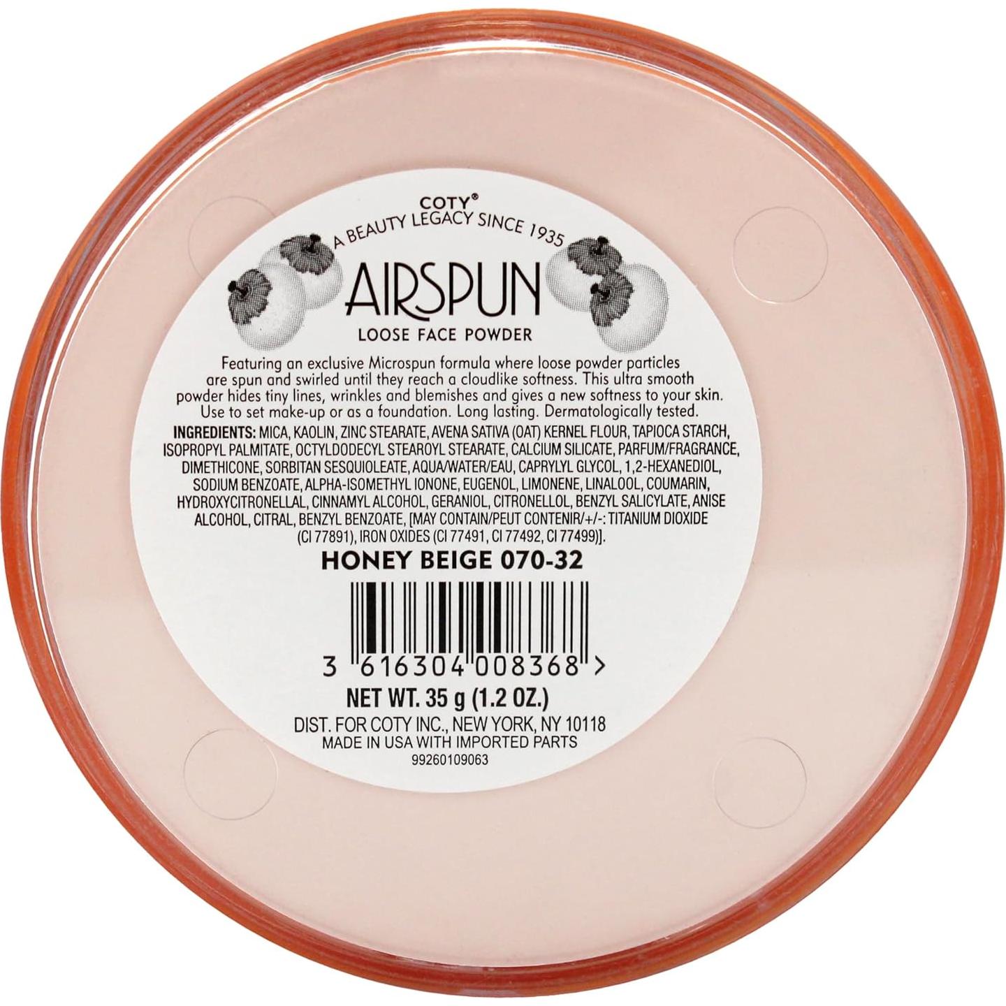 Polvo Suelto Airspun Coty Beige Miel 34g Libre de Talco