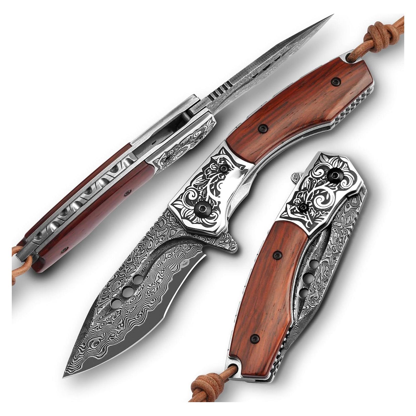 Cuchillo de bolsillo SPIRIT DEED Damasco 7.87 cm Plegable