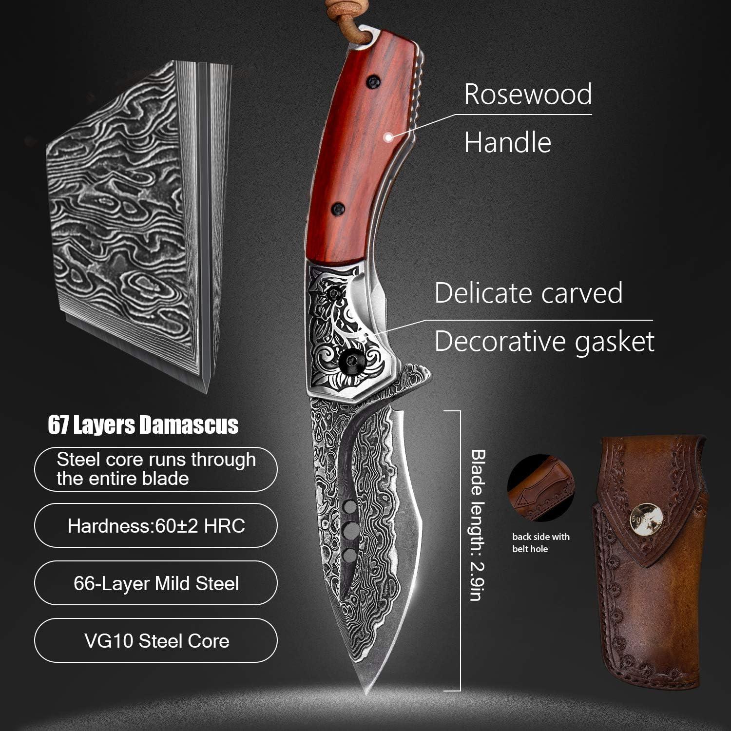 Cuchillo de bolsillo SPIRIT DEED Damasco 7.87 cm Plegable