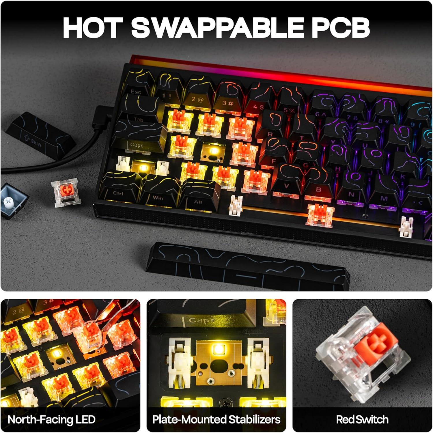 Teclado Mecánico Compacto AJAZZ NK68 con Cable USB-C - Negro