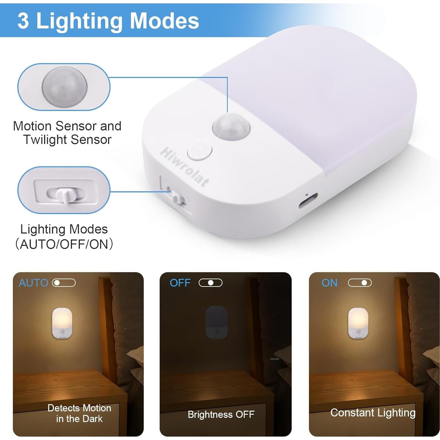 Luz Nocturna LED Hiwrolat con Sensor de Movimiento 2 Paquete