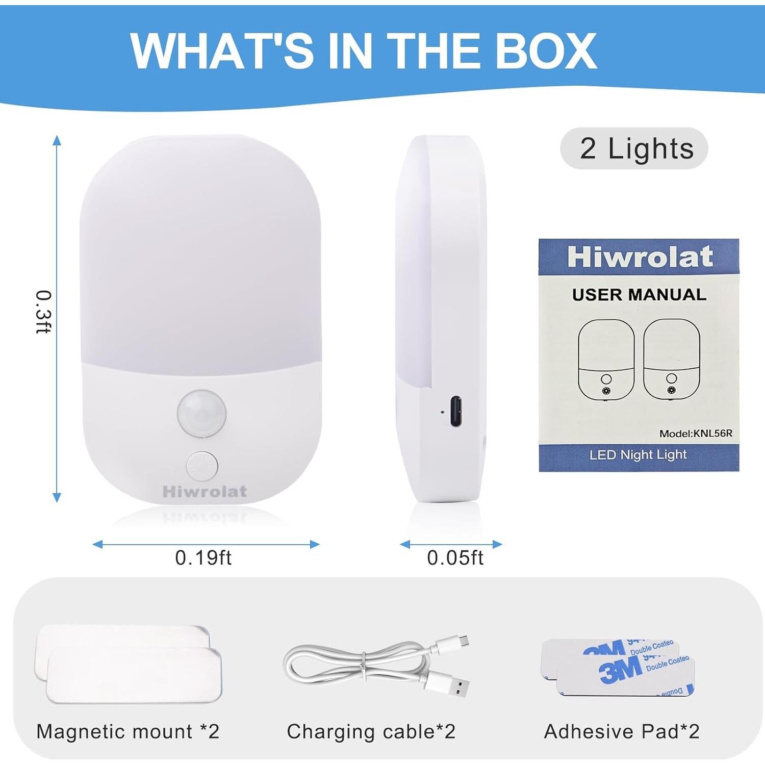 Luz Nocturna LED Hiwrolat con Sensor de Movimiento 2 Paquete