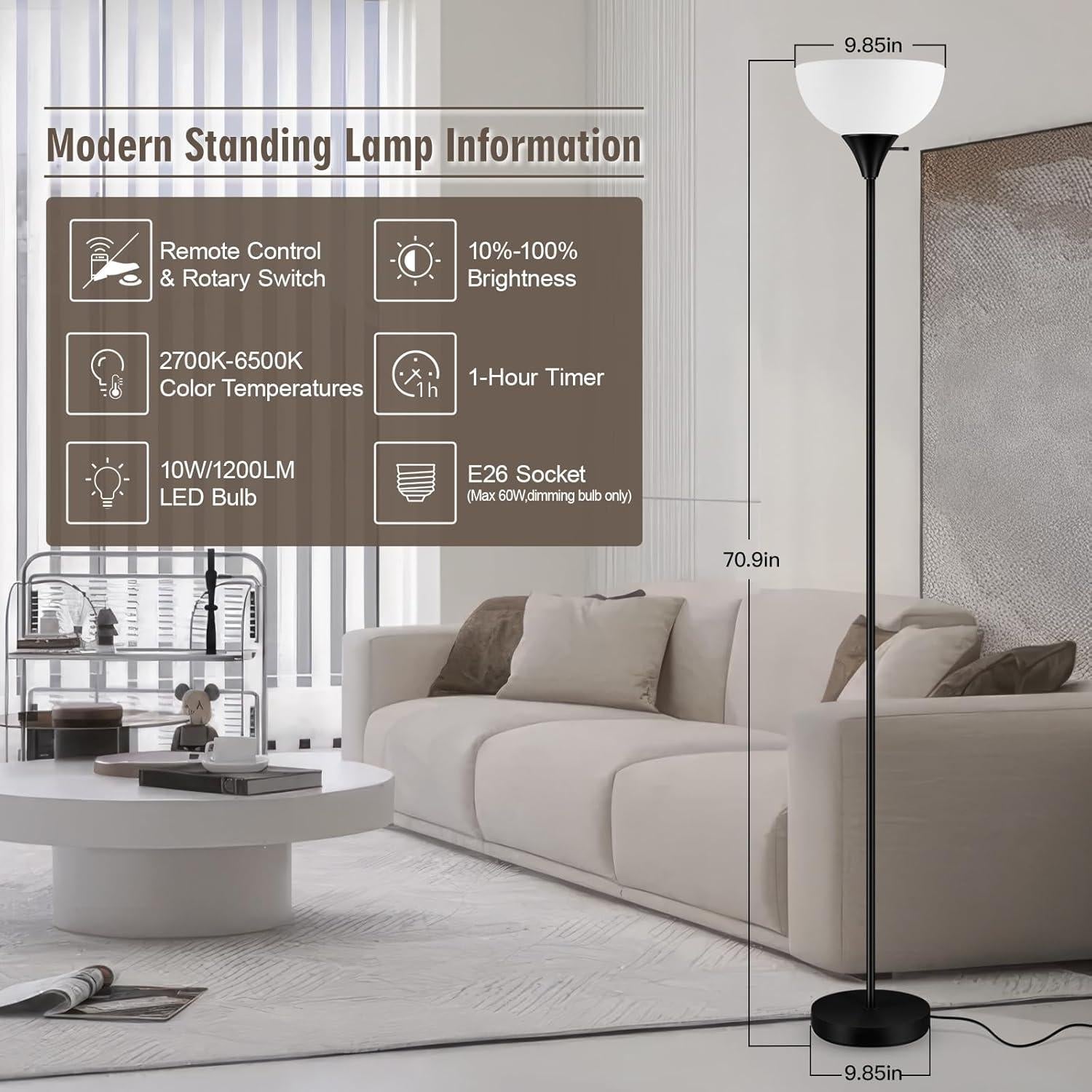 Lámpara de Pie Torchiere Bricosmocon 180 cm Regulable 10W