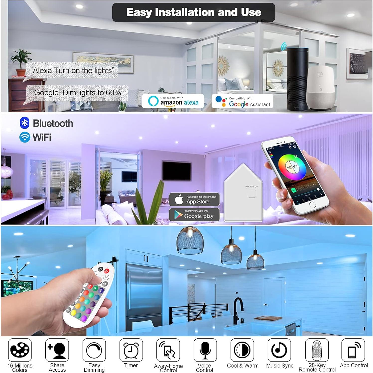 Luz Empotrada Inteligente 3" 12Pack Zengge RGBWW WiFi Bluetooth