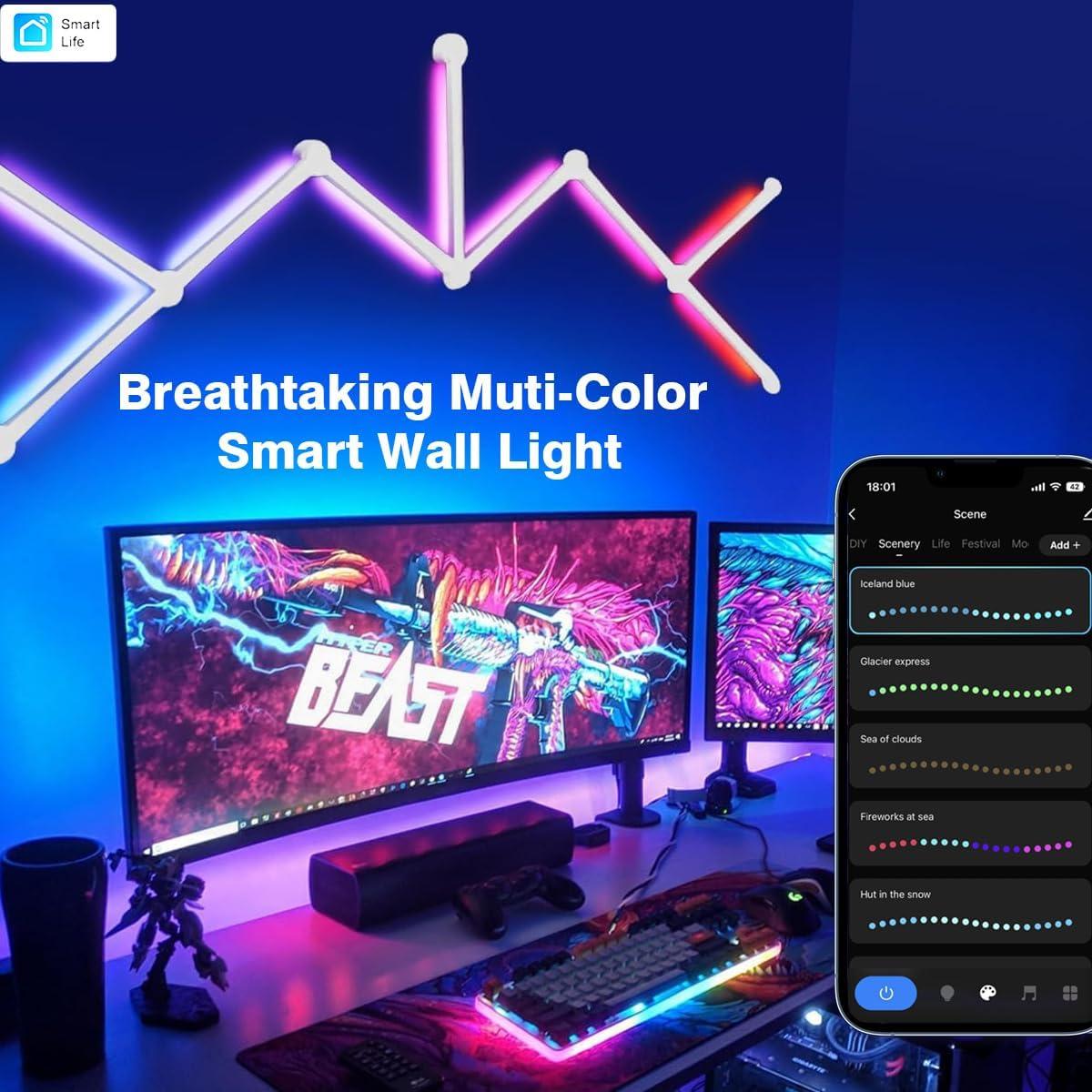 Luz de Pared LED RGB VKTEKLAB 9 Líneas, Control WiFi, 16M+ Colores