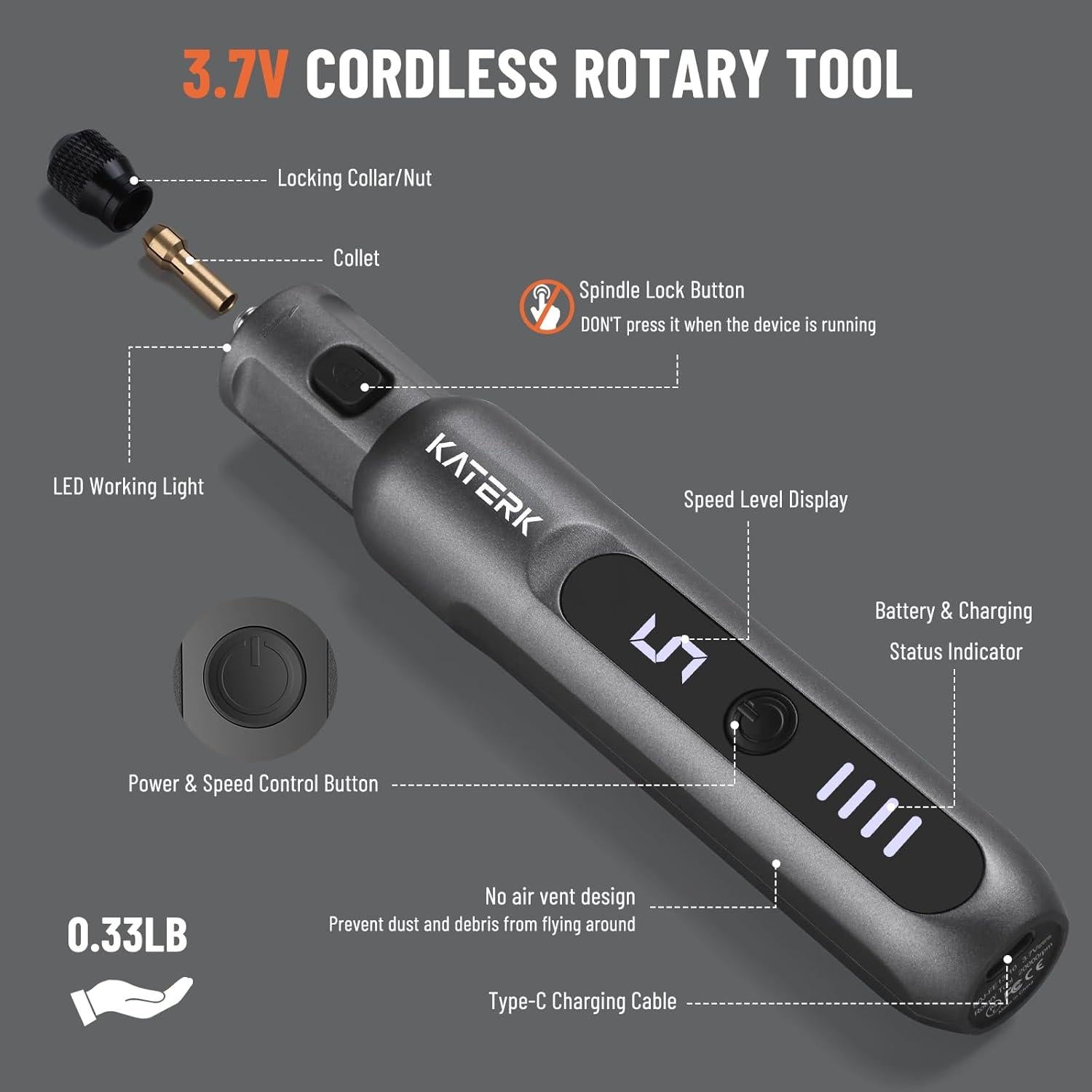 Kit de Herramienta Rotativa Inalámbrica Katerk 3.7V 70 Accesorios