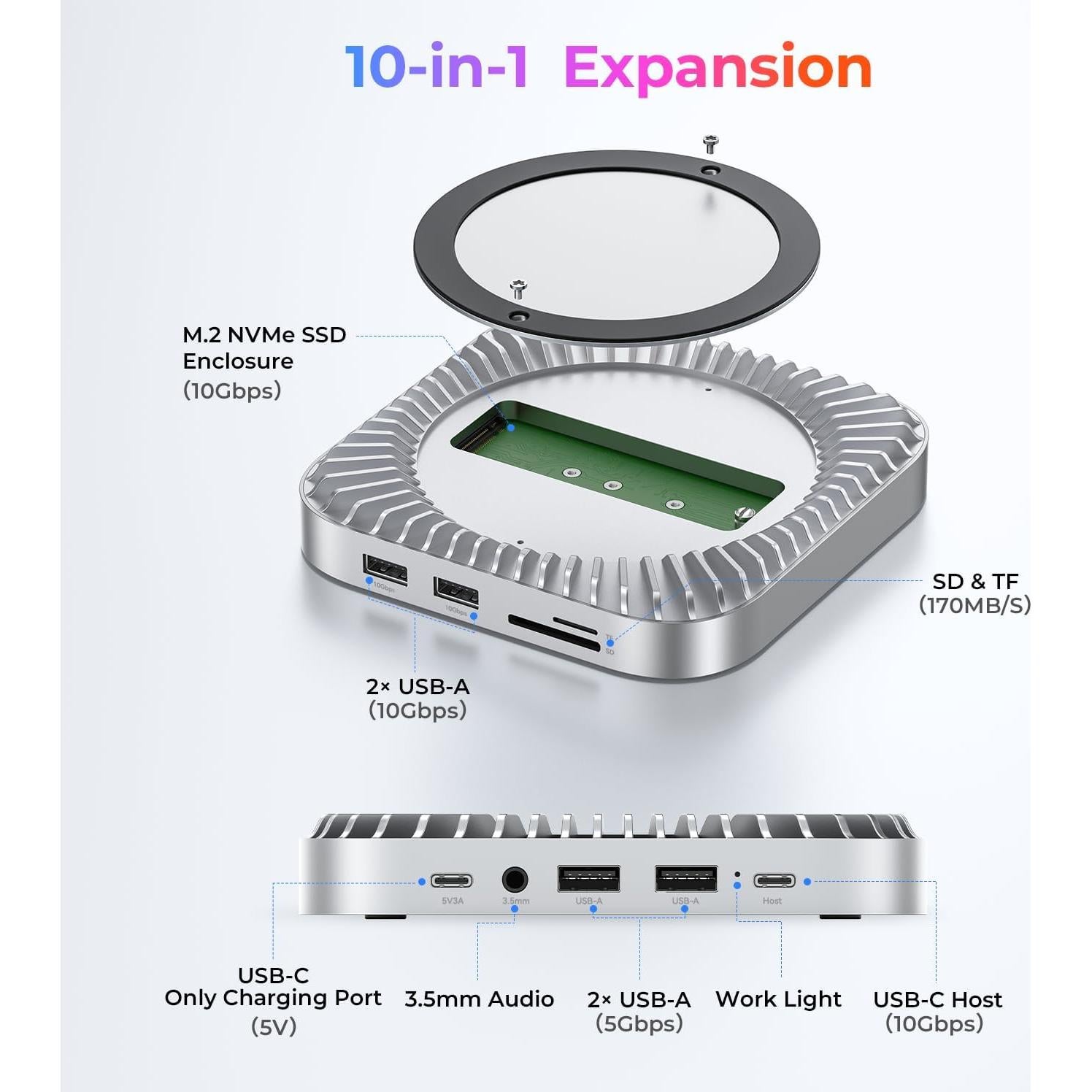 Dock y Soporte Raycue para Mac Mini M4 con SSD 8TB y 10 Puertos