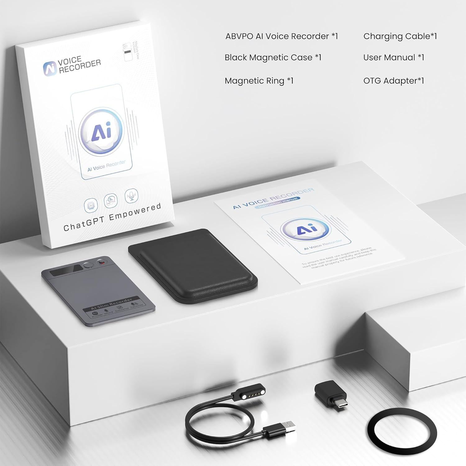 Grabadora de Voz AI ABVPO 64GB con Transcripción y Resumen