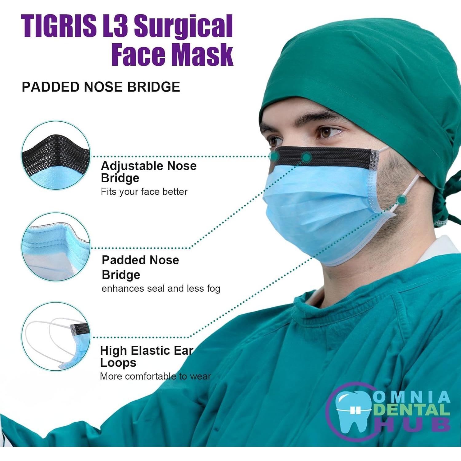 50 Máscaras Faciales Antifog Omnia One Tigris 3 Capas Azul