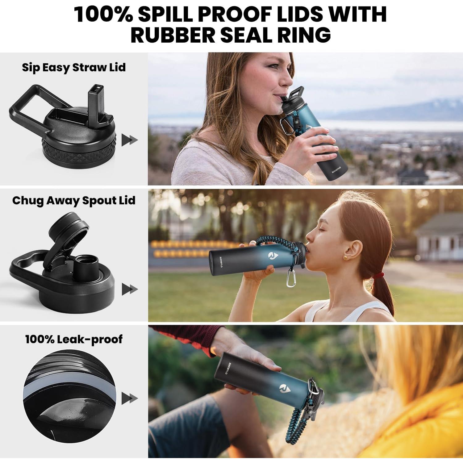 Botella de Agua Aislada RAYMYLO 24oz Acero Inoxidable Sin BPA