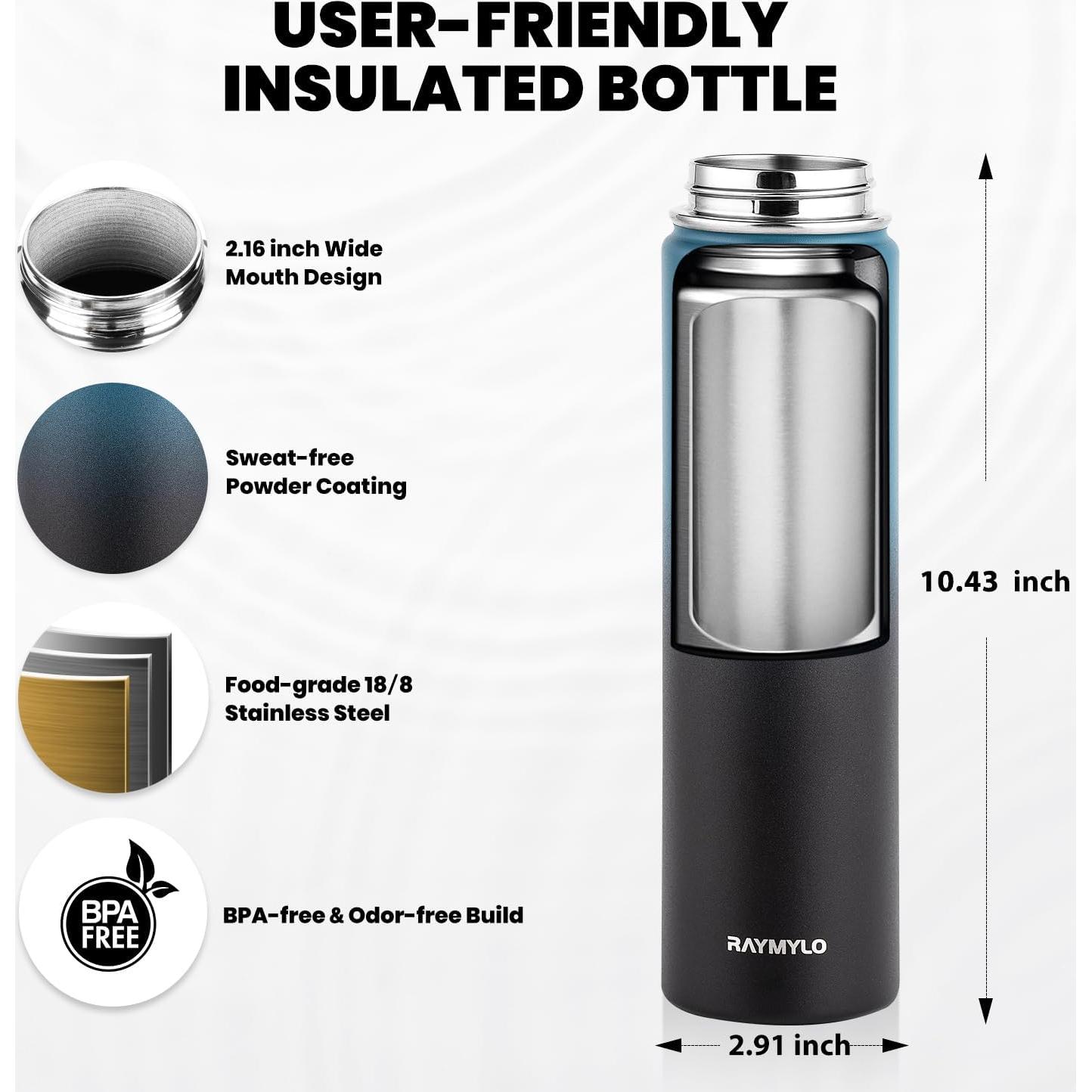 Botella de Agua Aislada RAYMYLO 24oz Acero Inoxidable Sin BPA