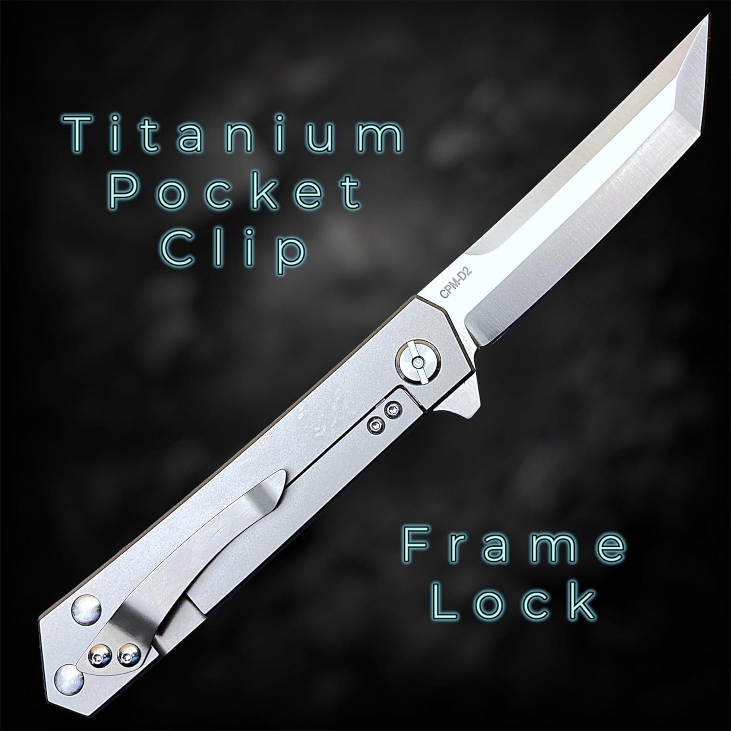 Cuchillo de bolsillo TACTICAL GEARZ Saint T, titanio y acero CPM-D2