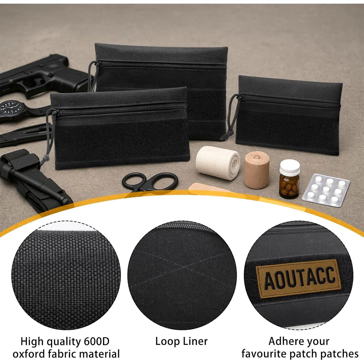 Bolsa Táctica AOUTACC 3 Pcs con Cremallera y Gancho 21x14cm