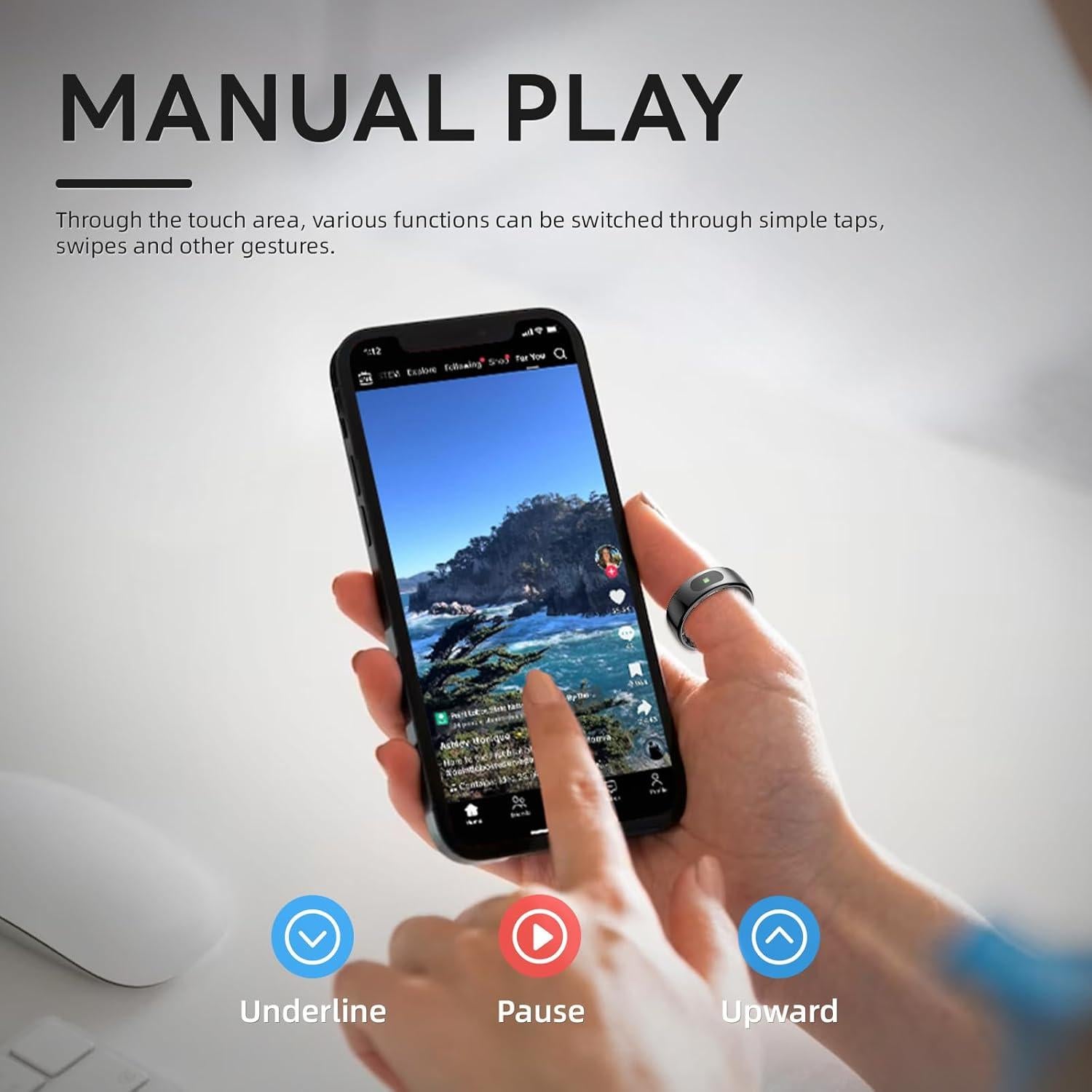 Anillo Inteligente Táctil Pro 10ATM Control Remoto Negro 11