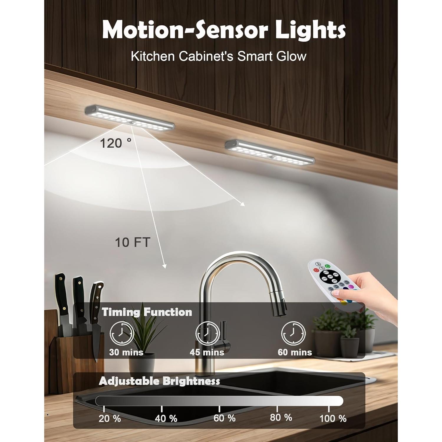 Luces Bajo Gabinete SZOKLED 4 Pcs con Sensor de Movimiento RGB