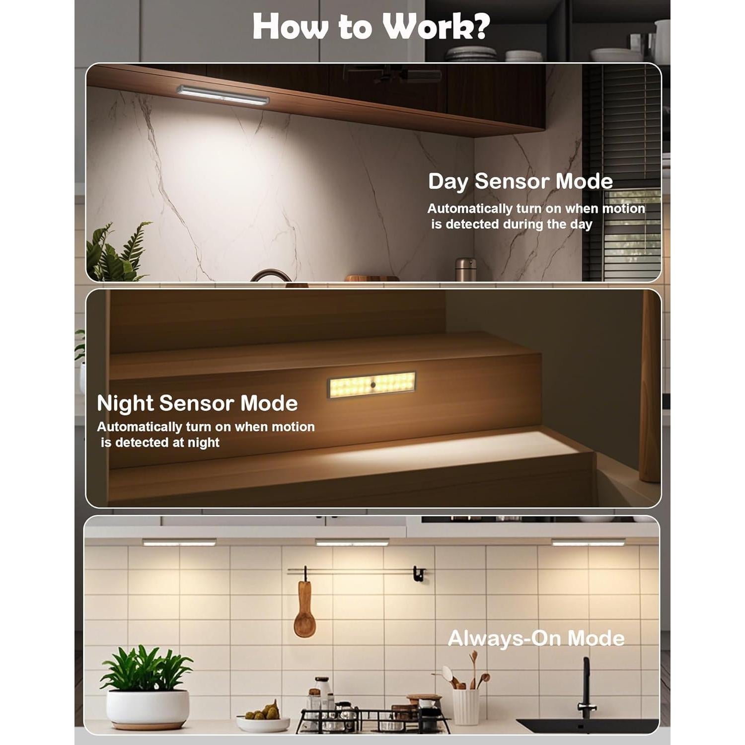 Luces Bajo Gabinete SZOKLED 4 Pcs con Sensor de Movimiento RGB