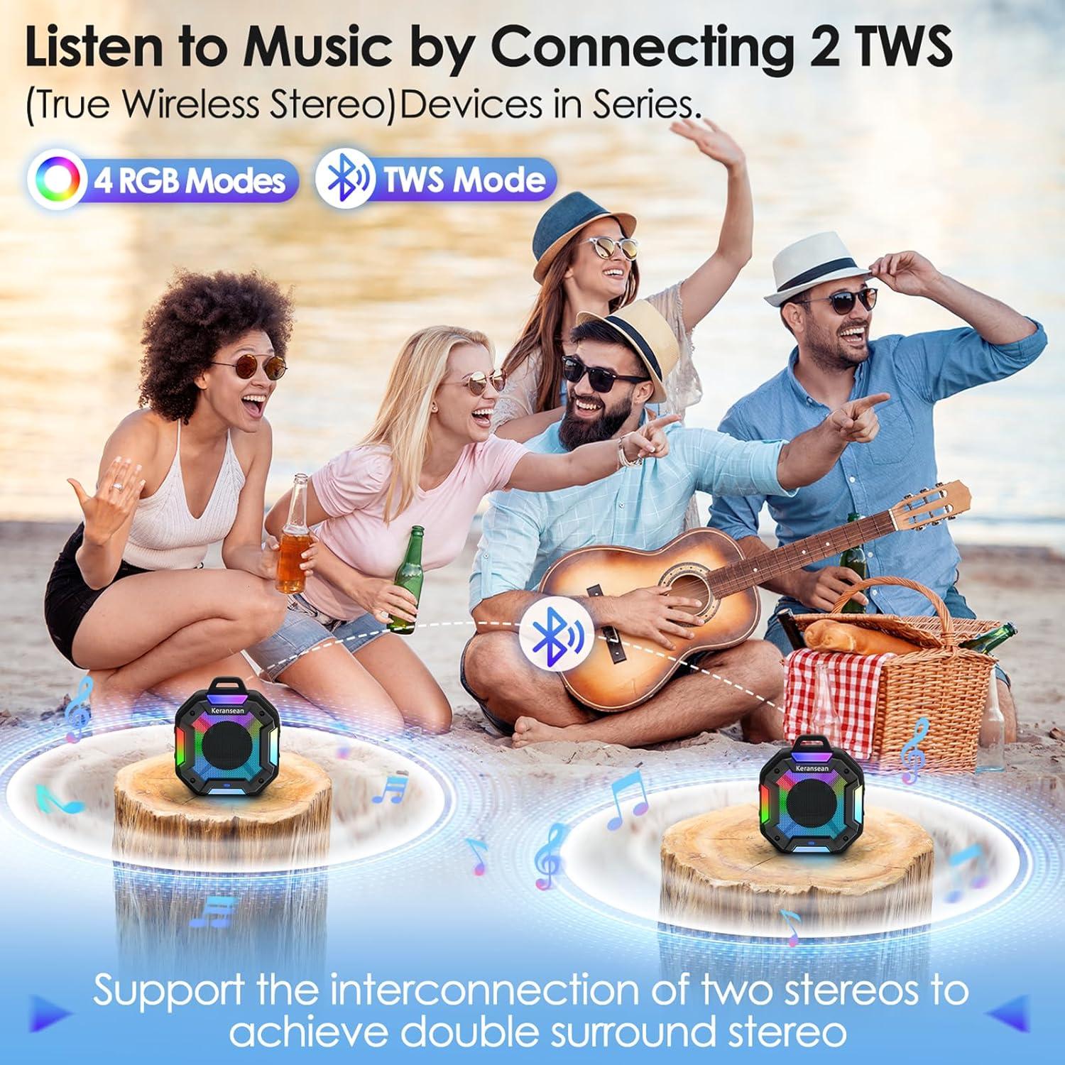 Altavoz Bluetooth KERANSEAN E08 Portátil Impermeable IPX7 24H