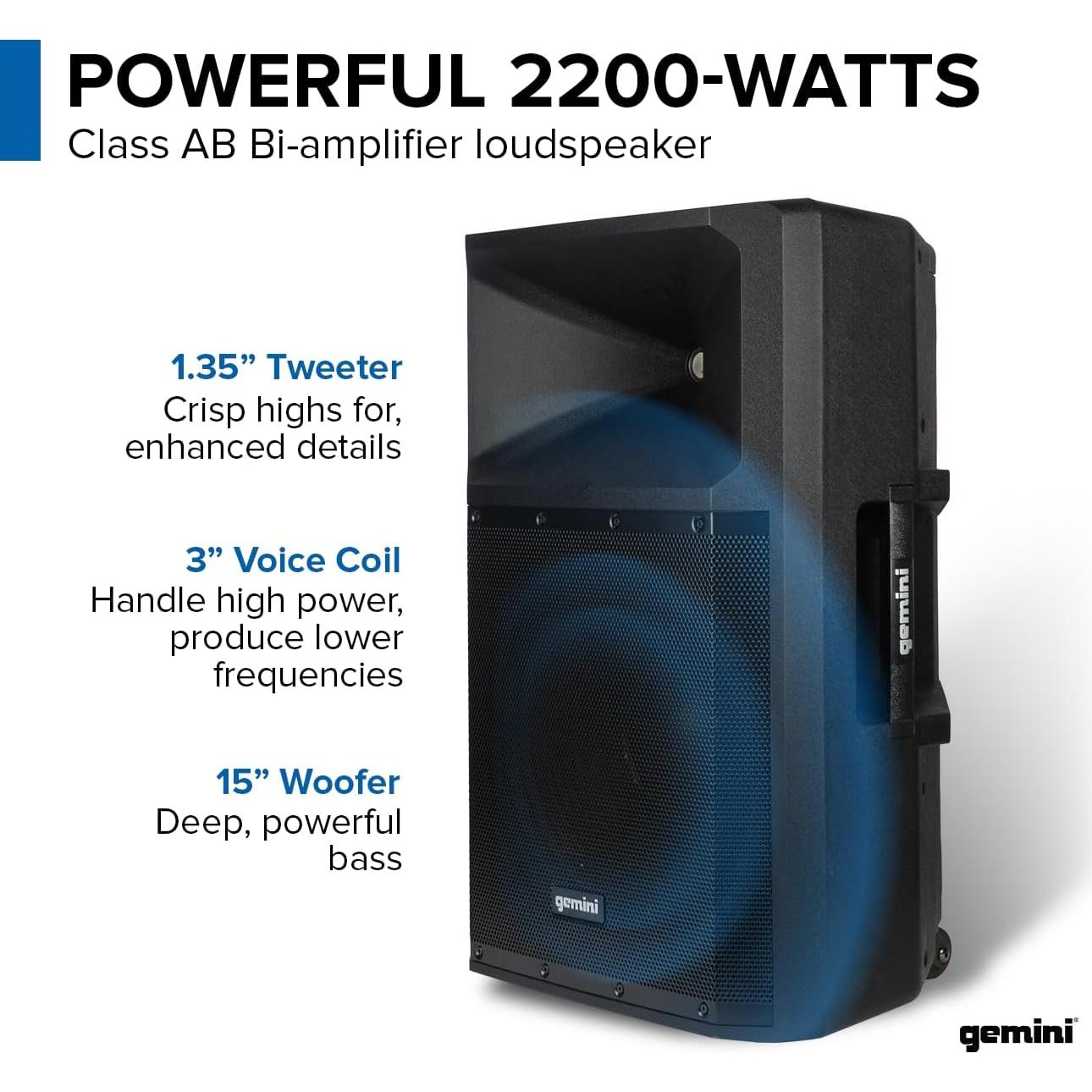 Altavoz PA Gemini GSP-2200 de 15" 2200W Bluetooth con Mezclador