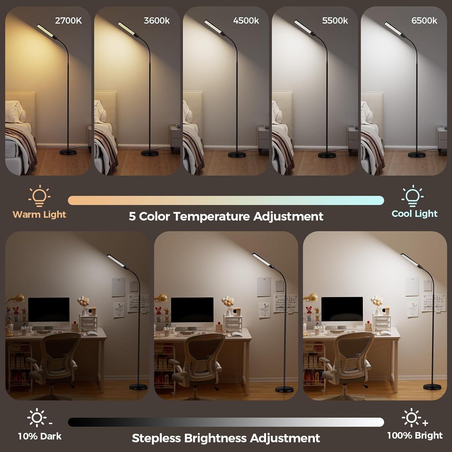 Lámpara de Pie LED VrimNowit Doble Cabezal Ajustable 149.9cm