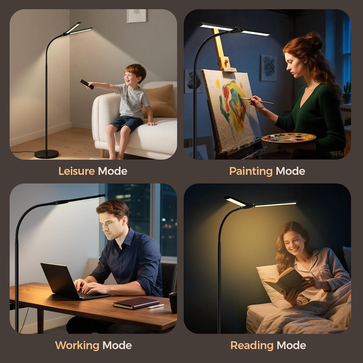 Lámpara de Pie LED VrimNowit Doble Cabezal Ajustable 149.9cm