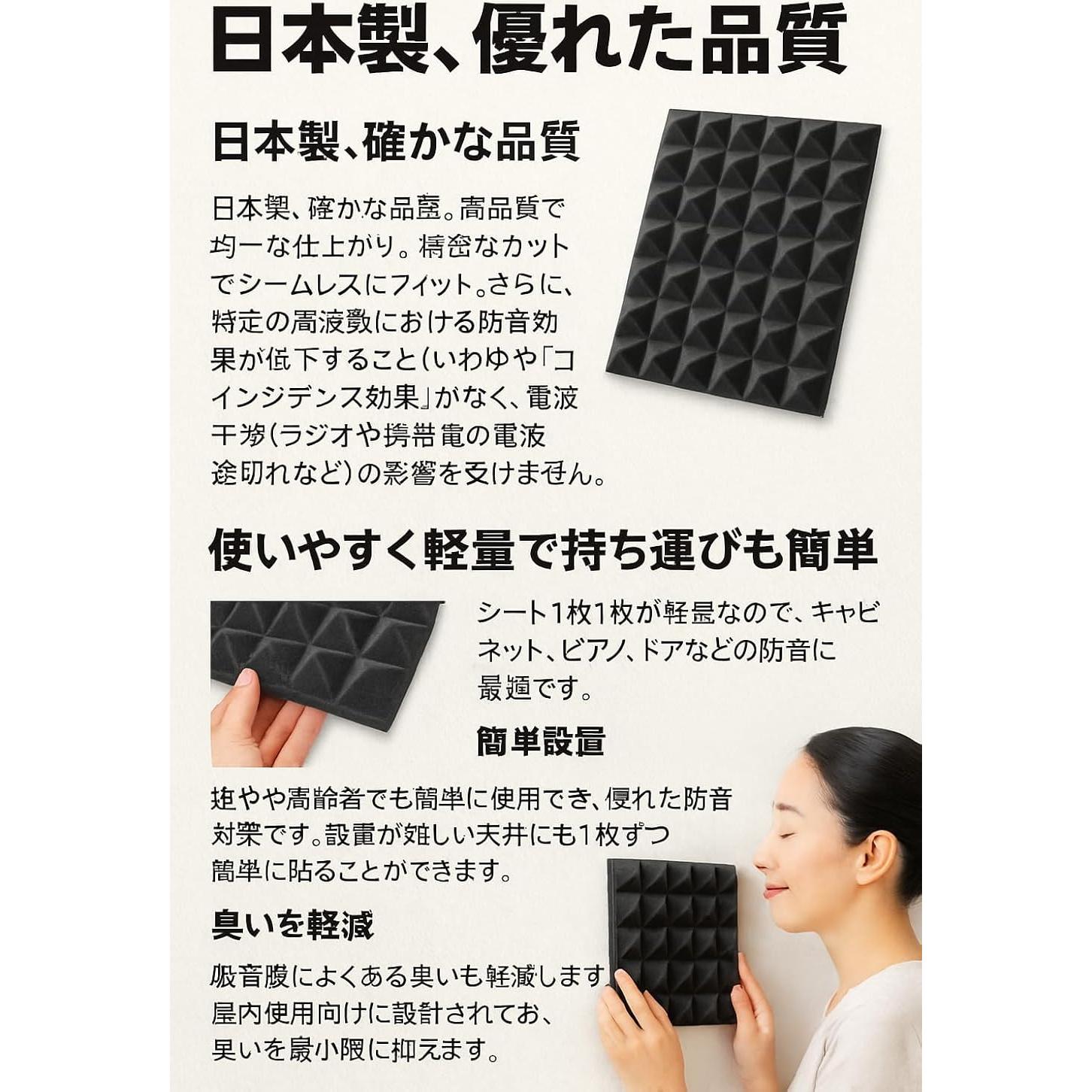 Paneles Acústicos Arrowzoom 24 Pcs Piramidales 25x25 cm Negro