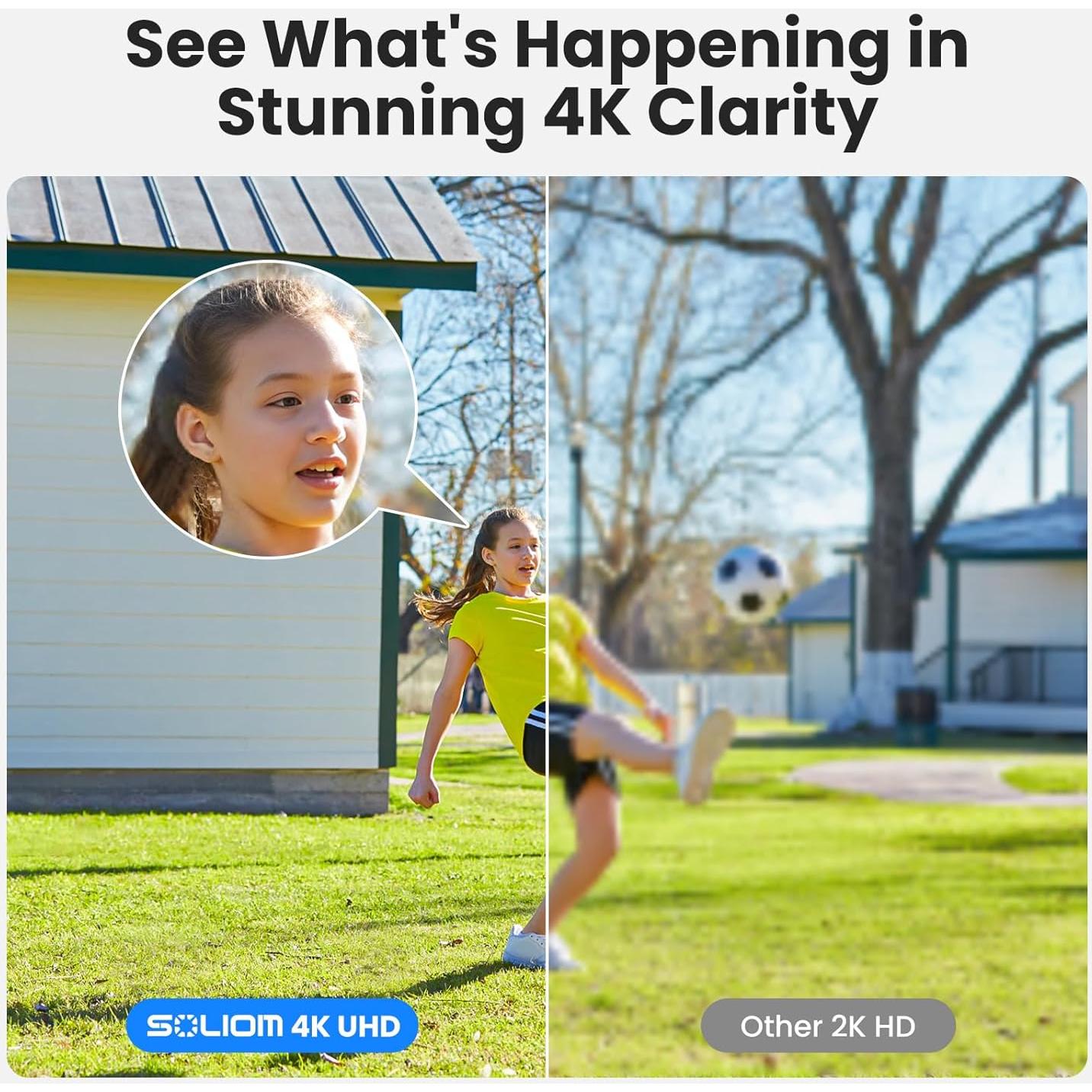 SOLIOM Security Cameras Wireless Outdoor,8MP Ultra HD for Day and Night, No Subscription,Built in Radar,Solar Powered Cameras for Home Security, 360° Pan Tilt Auto Tracking,5G & 2.4G WiFi, 4-Cam Kit